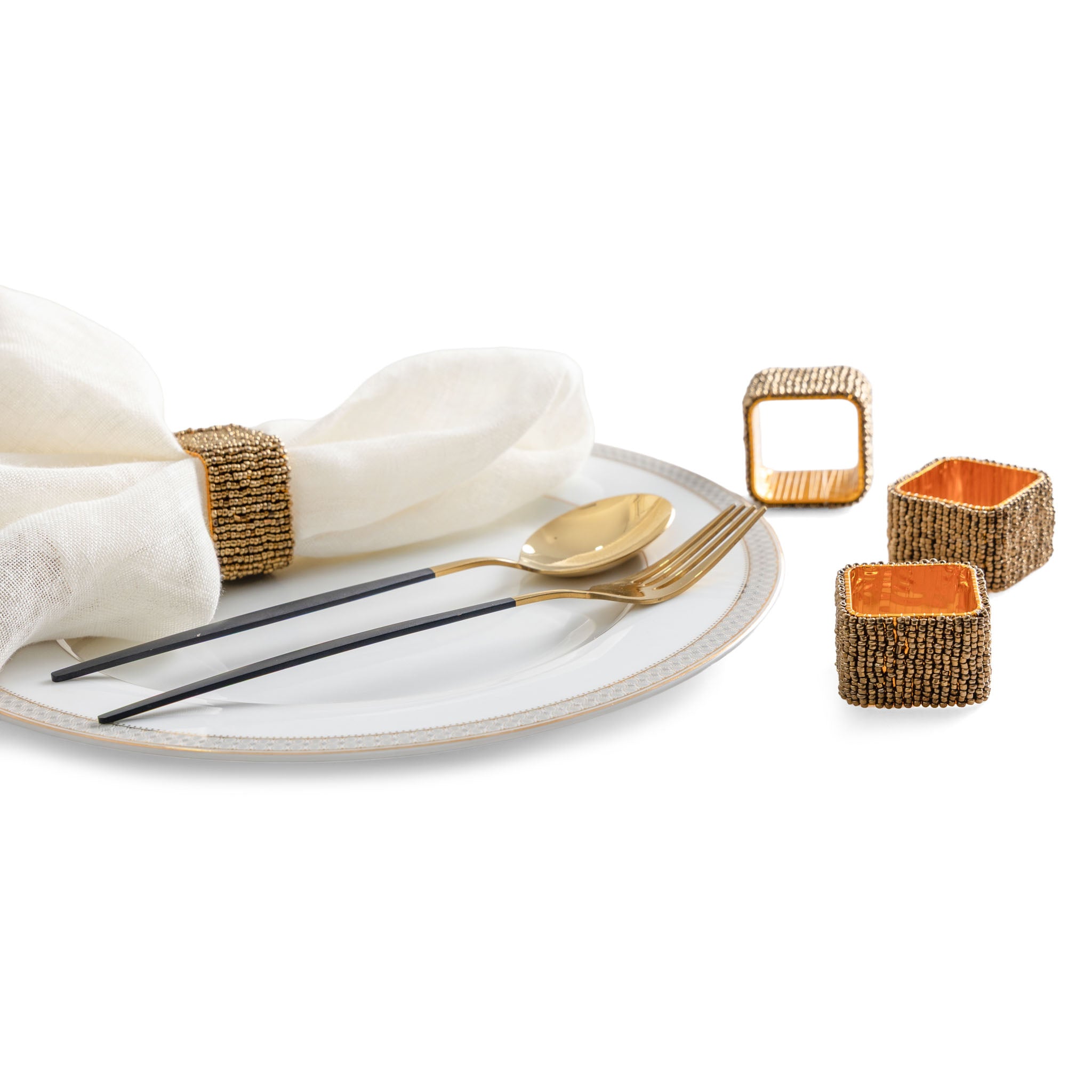 Classic Square Napkin Ring in Antique Gold, Set of 4