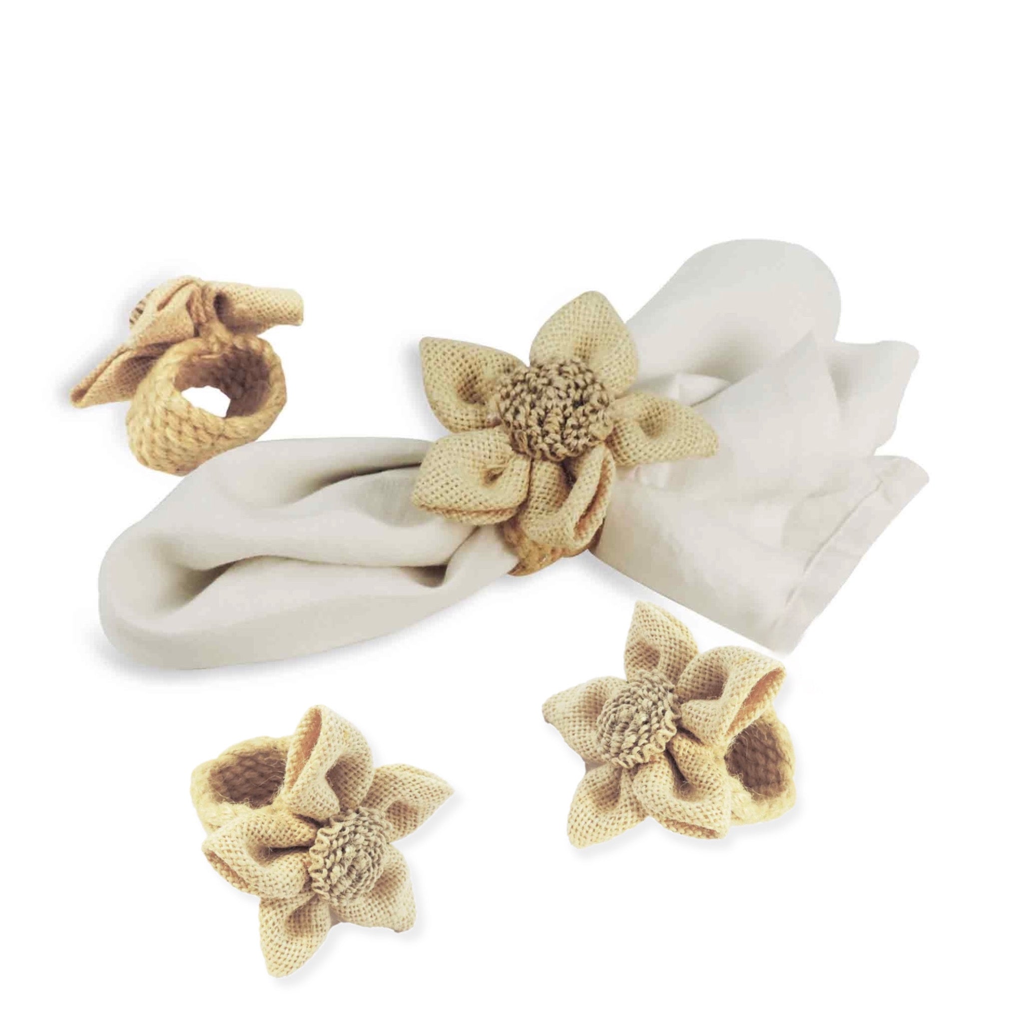 Jute Posy Napkin Ring in White, Set of 4