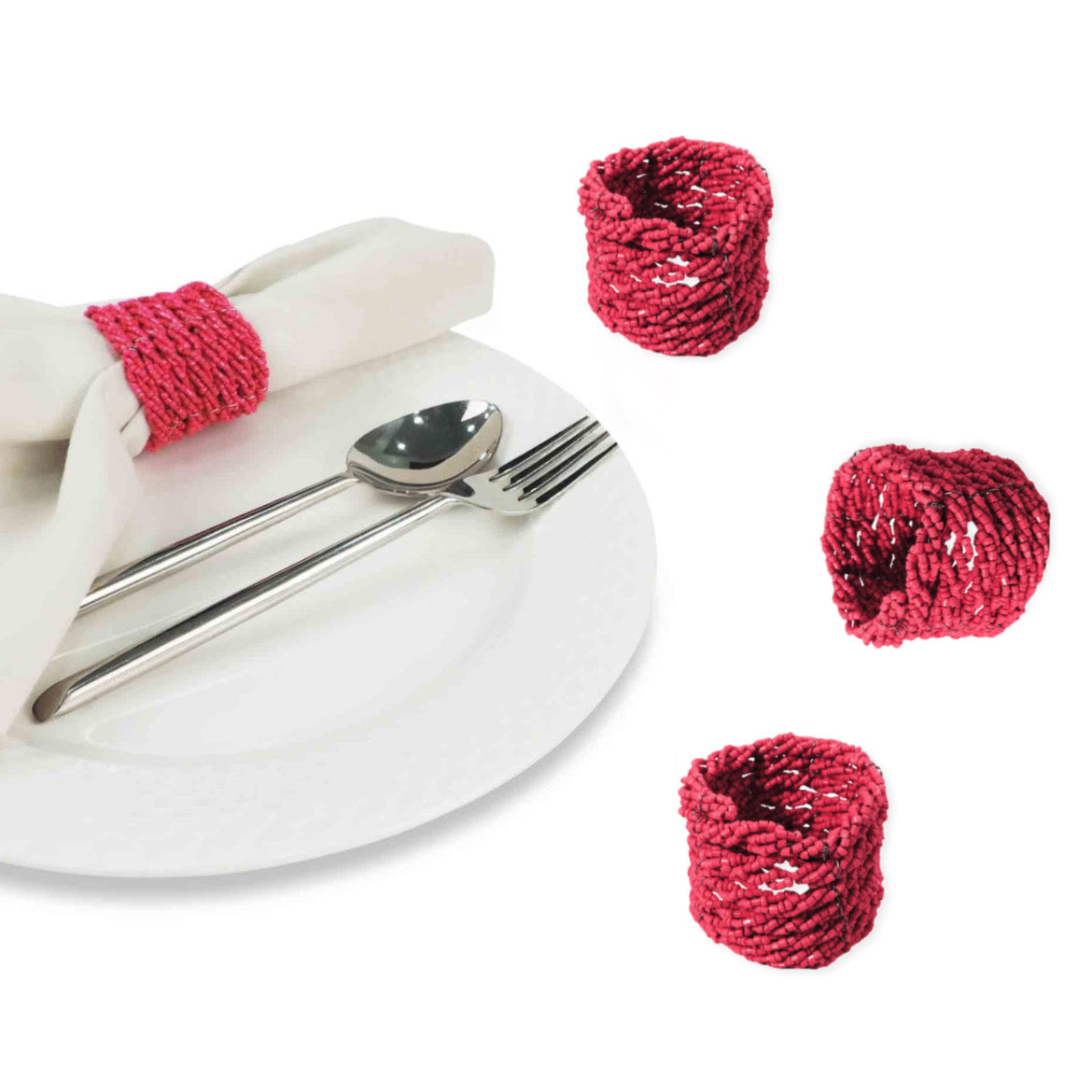 Jute Coil Napkin Ring in Pink, Set of 4