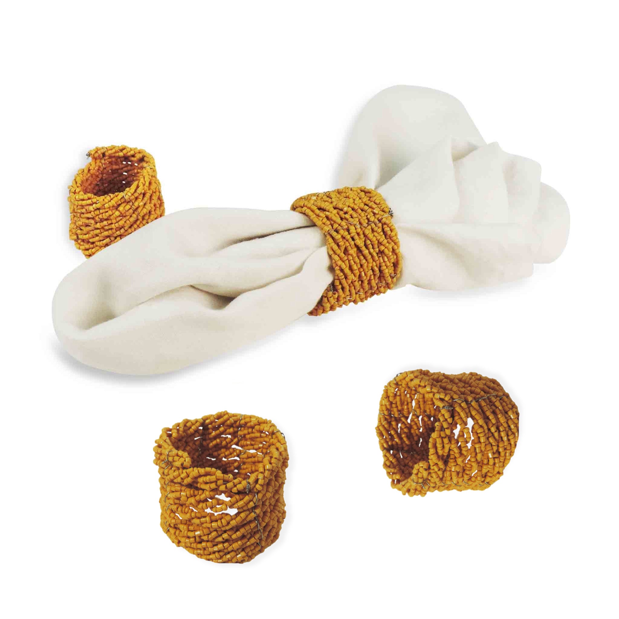 Jute Coil Napkin Ring in Yellow, Set of 4