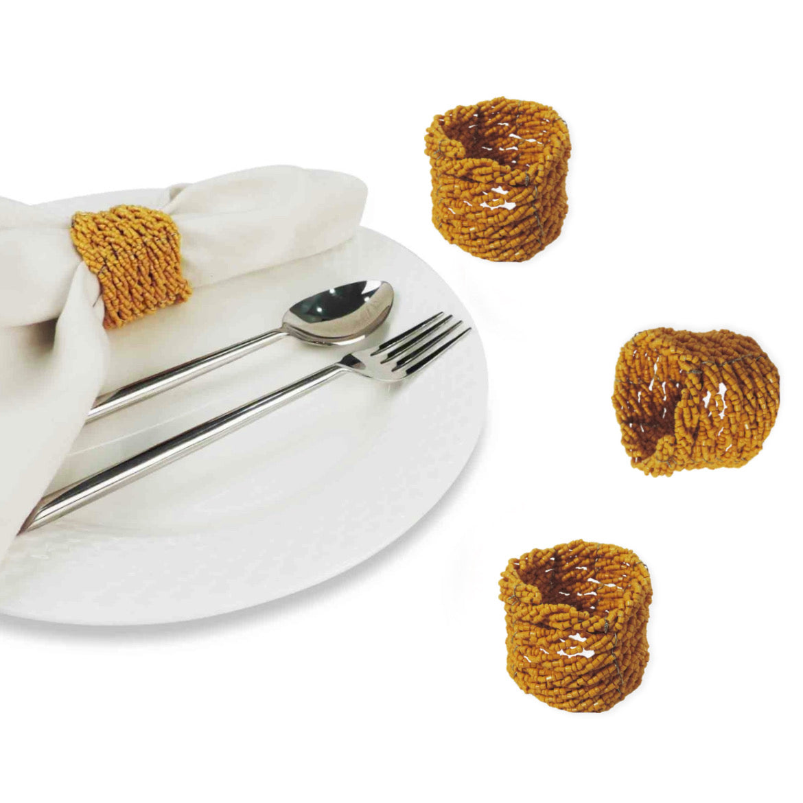 Jute Coil Napkin Ring in Yellow, Set of 4