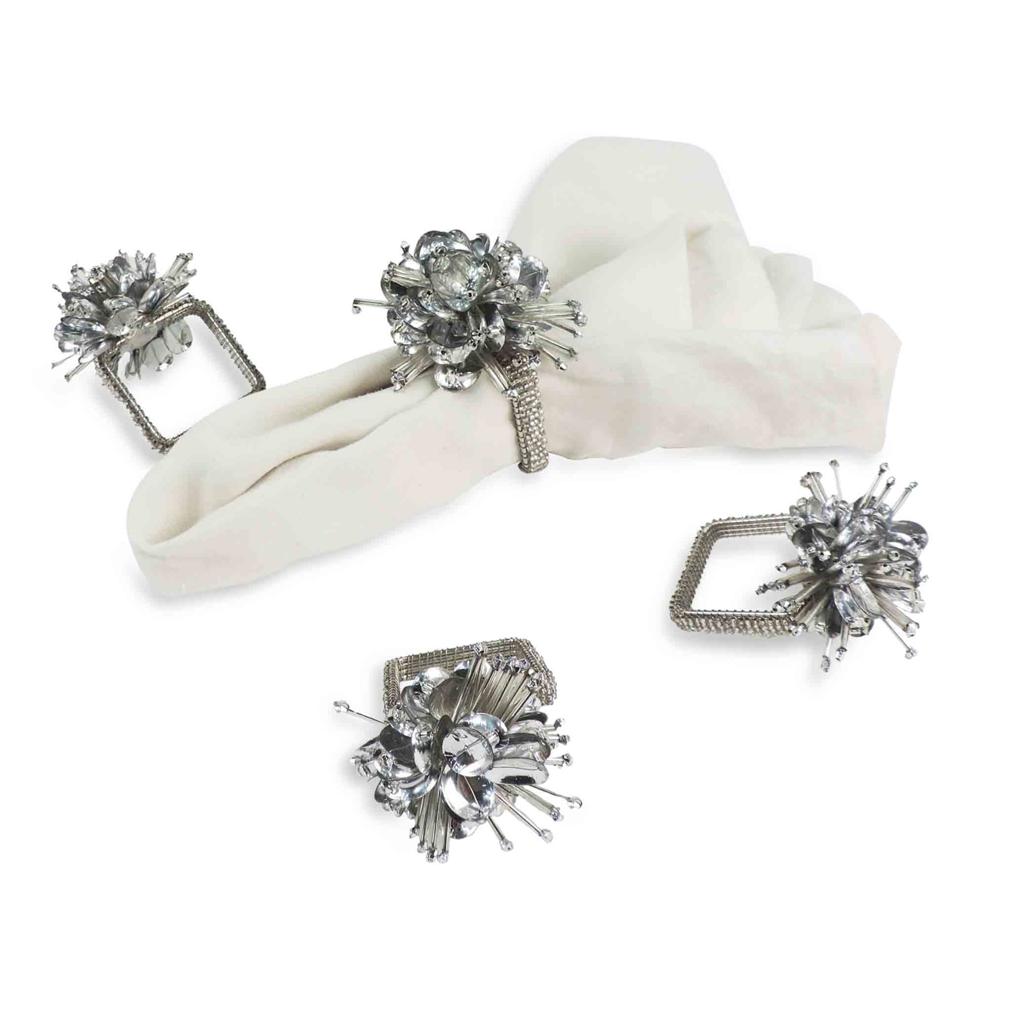 Corsage Napkin Ring in Silver, Set of 4