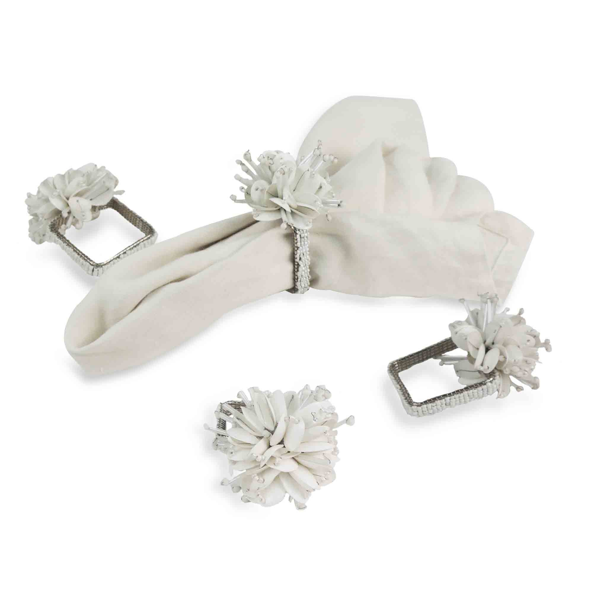 Corsage Napkin Ring in White, Set of 4