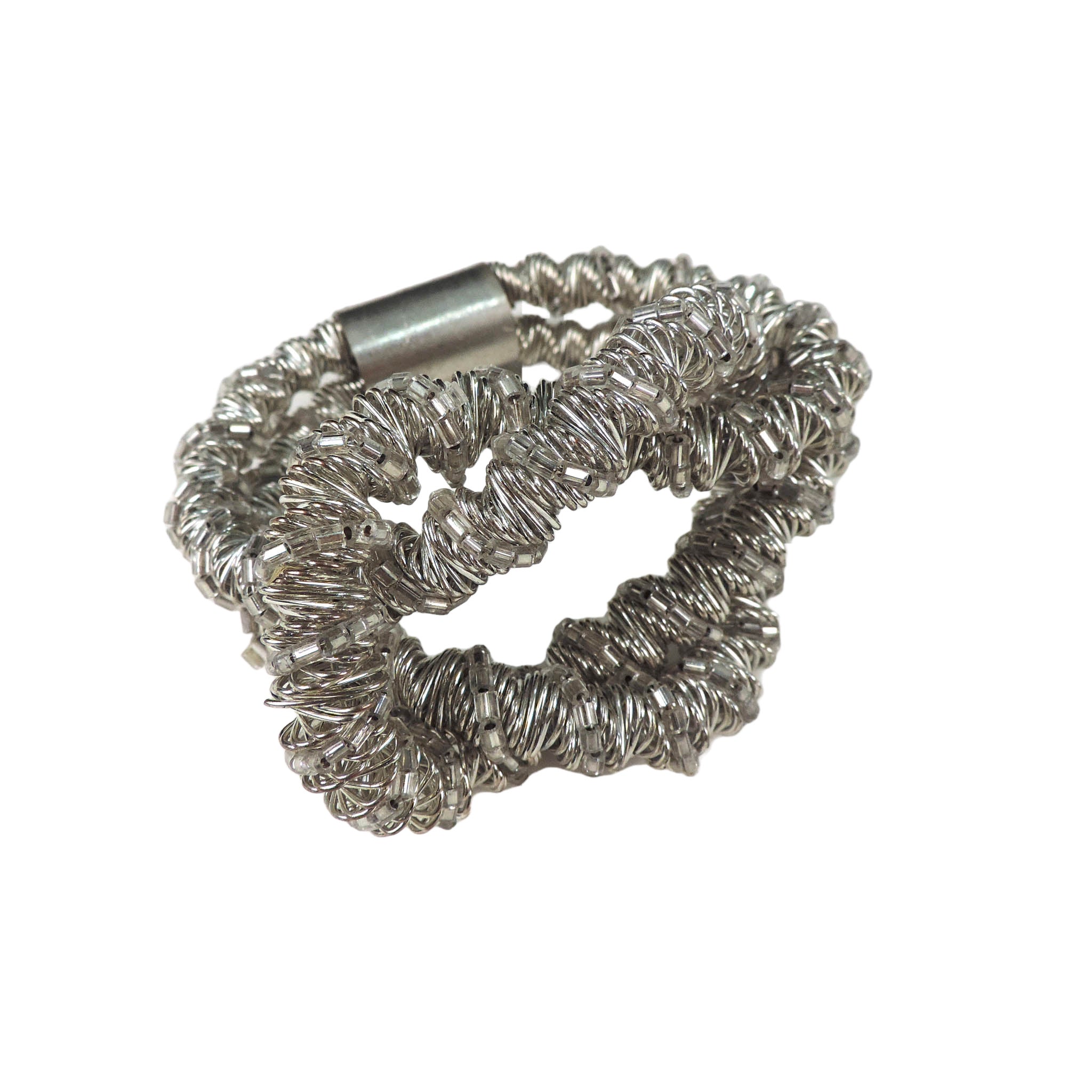 Square Knot Beaded Napkin Ring in Silver, Set of 4