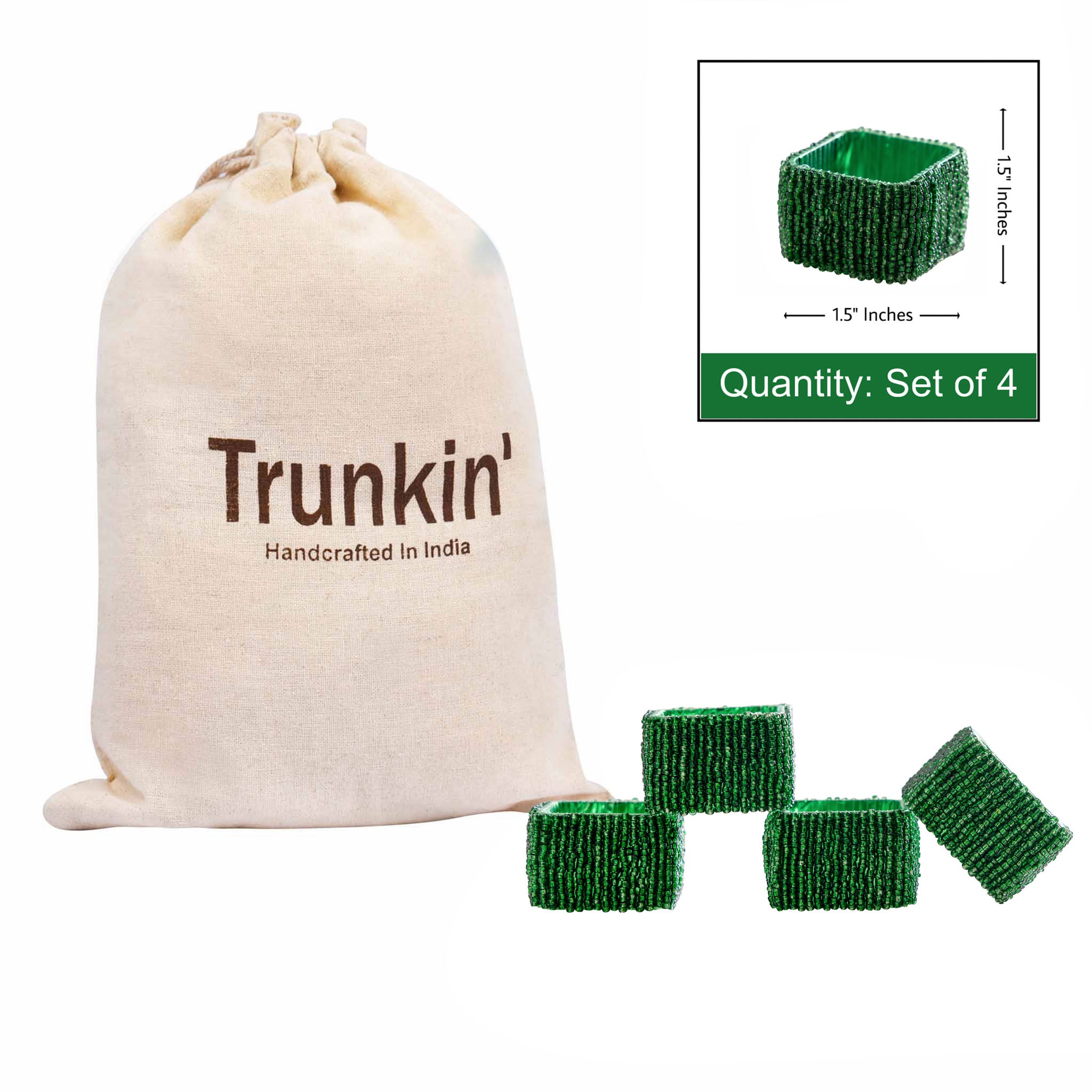 Classic Square Napkin Ring in Green, Set of 4