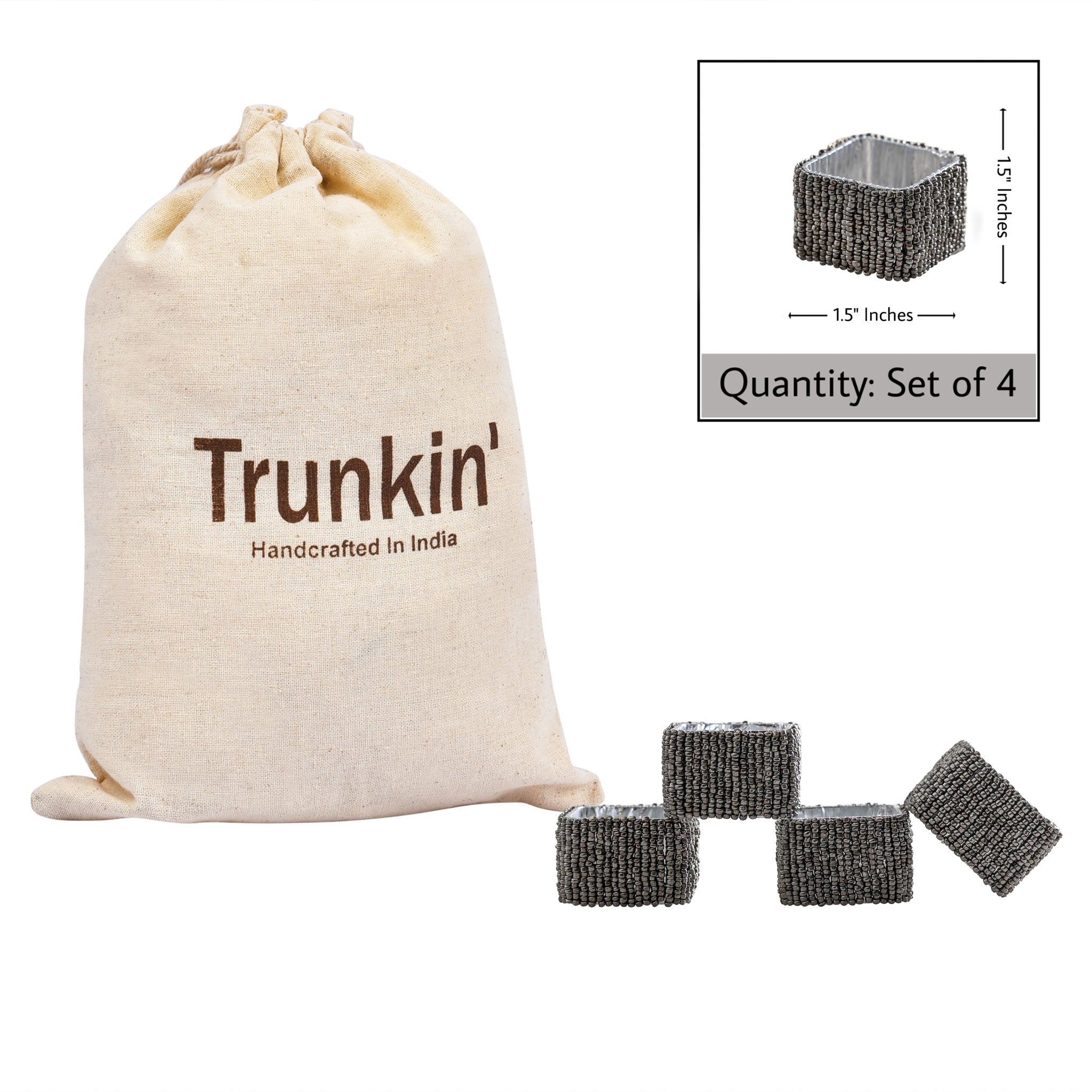 Classic Square Napkin Ring in Smoke, Set of 4