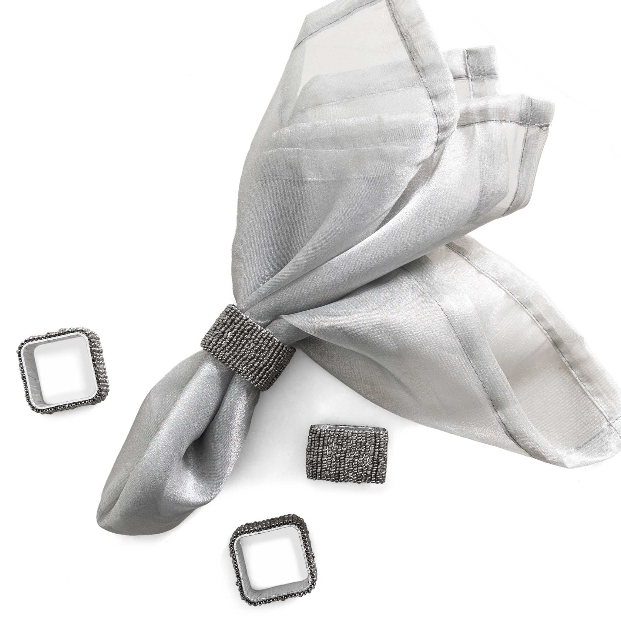 Classic Square Napkin Ring in Smoke, Set of 4