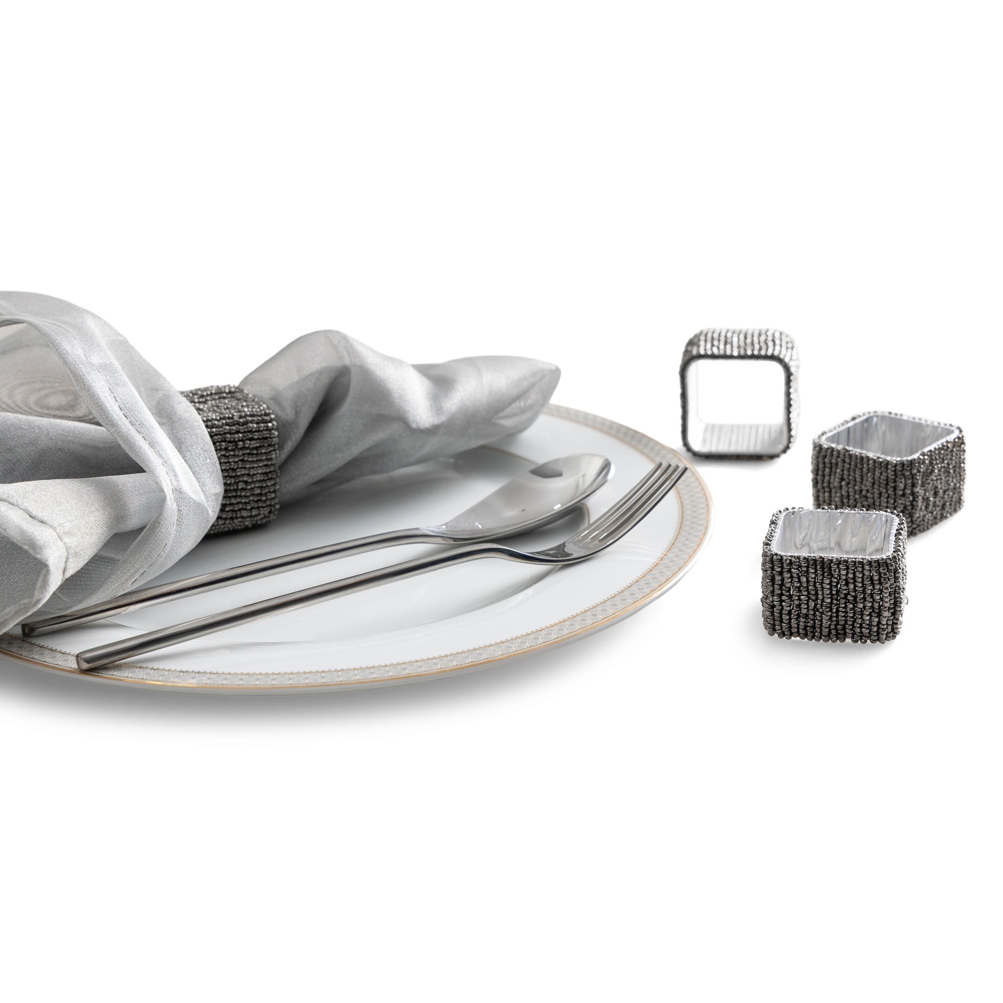 Classic Square Napkin Ring in Smoke, Set of 4