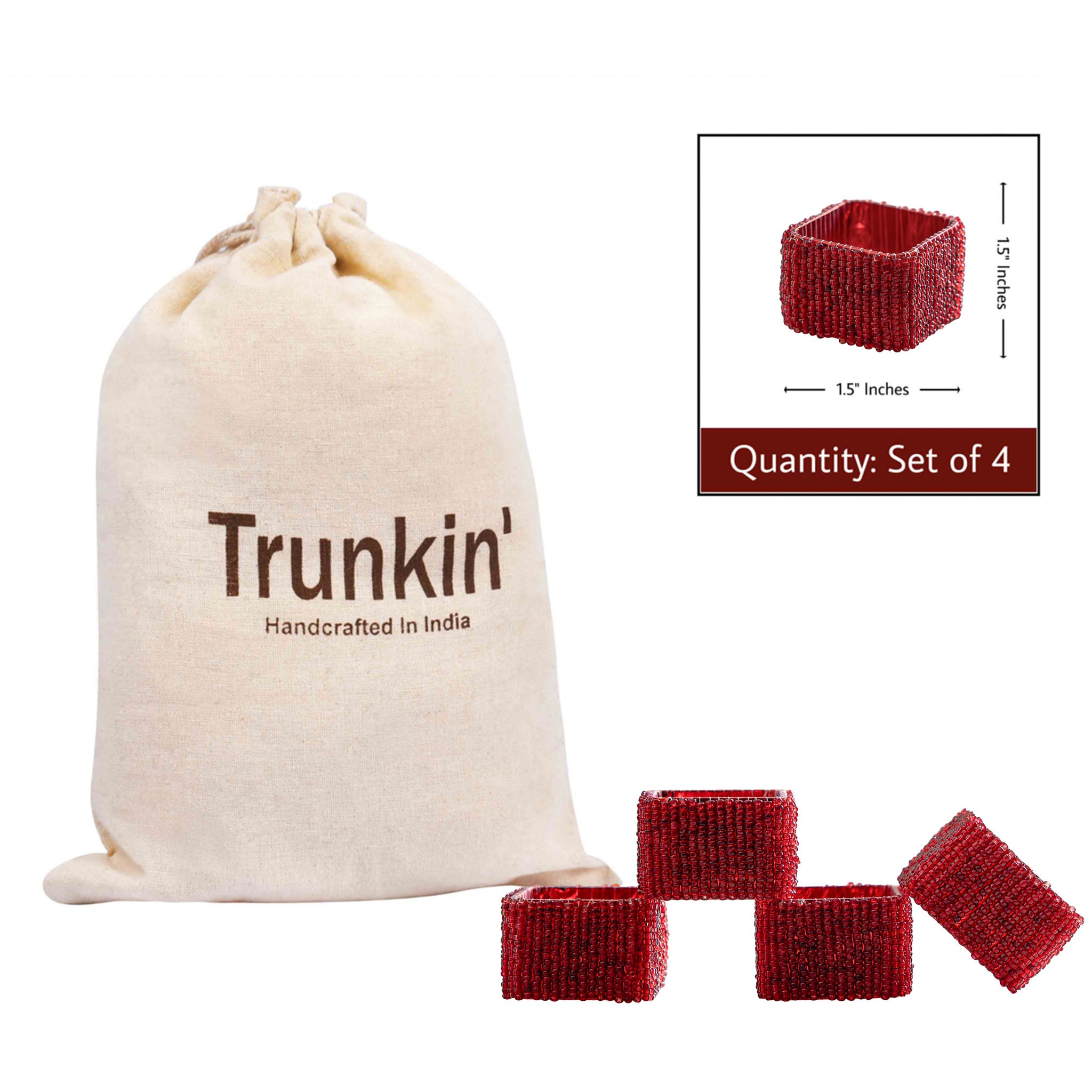 Classic Square Napkin Ring in Red, Set of 4