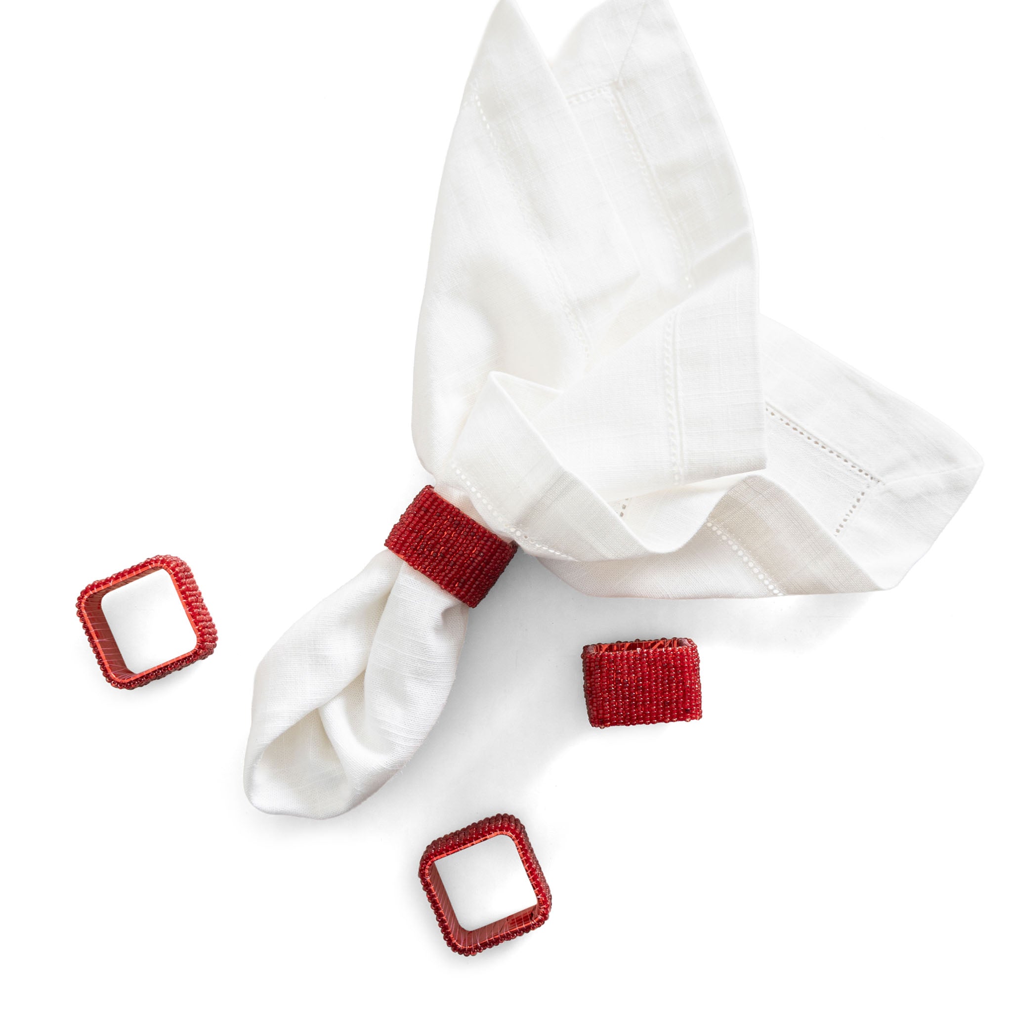 Classic Square Napkin Ring in Red, Set of 4