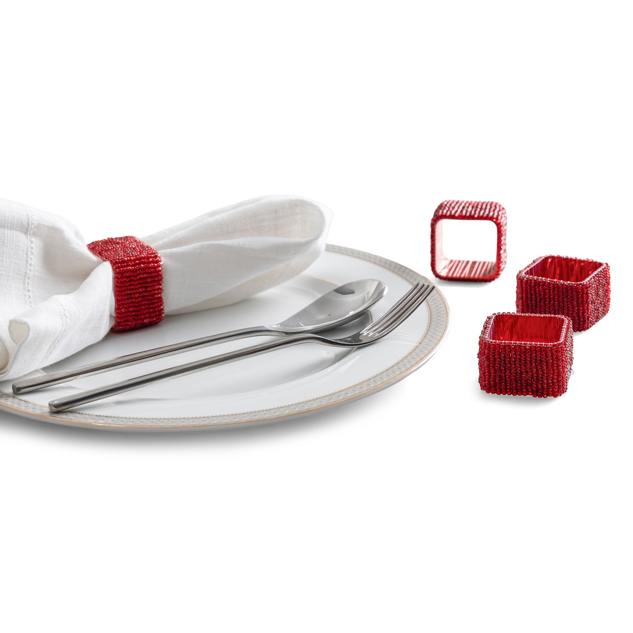 Classic Square Napkin Ring in Red, Set of 4