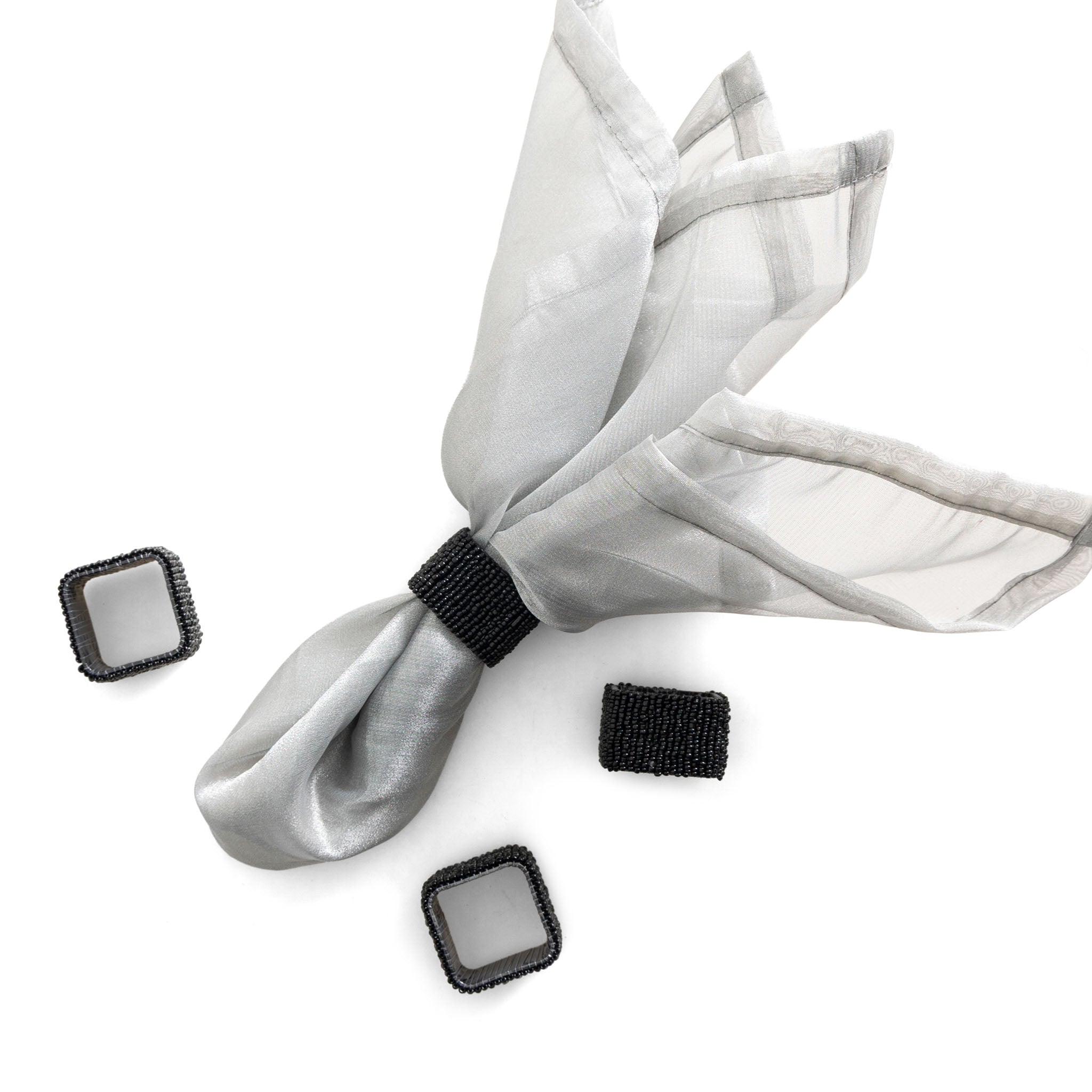 Classic Square Napkin Ring in Black, Set of 4