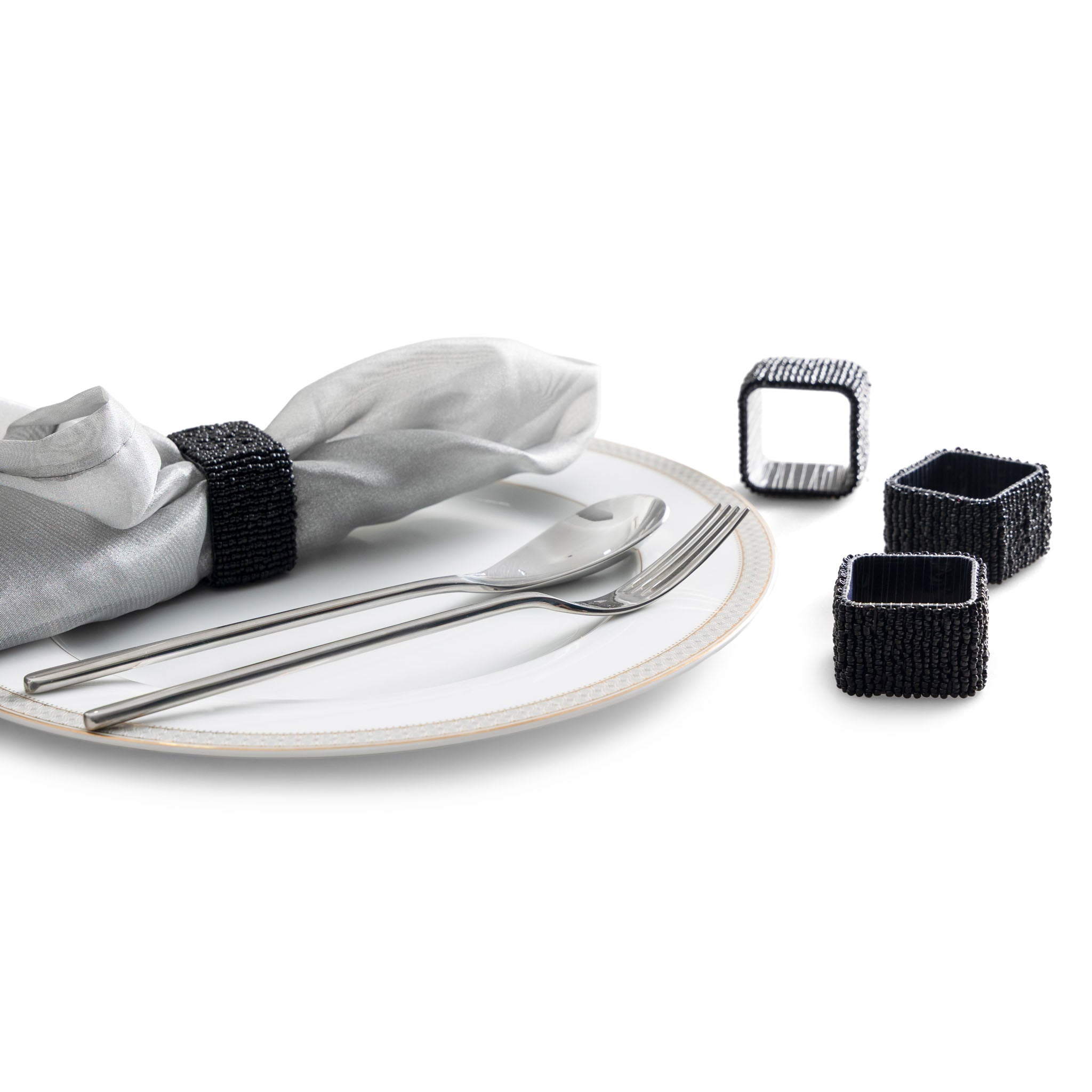 Classic Square Napkin Ring in Black, Set of 4