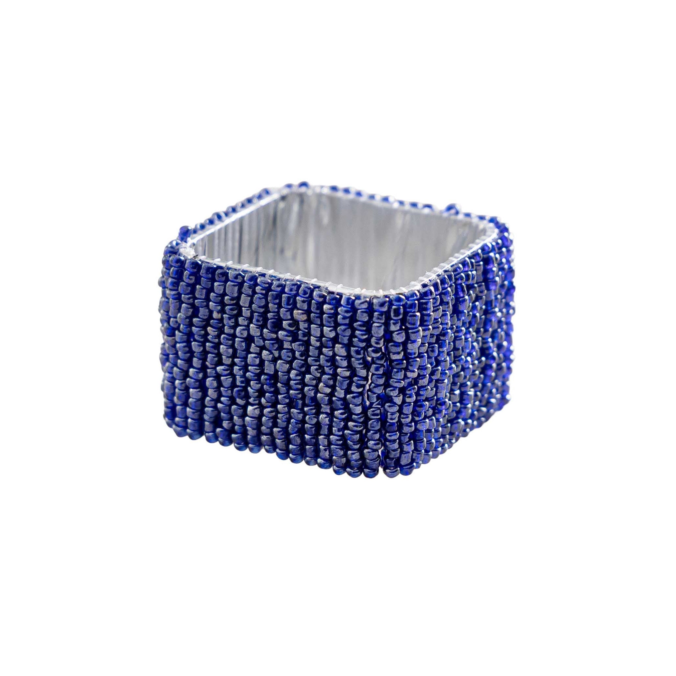 Classic Square Napkin Ring in Blue, Set of 4