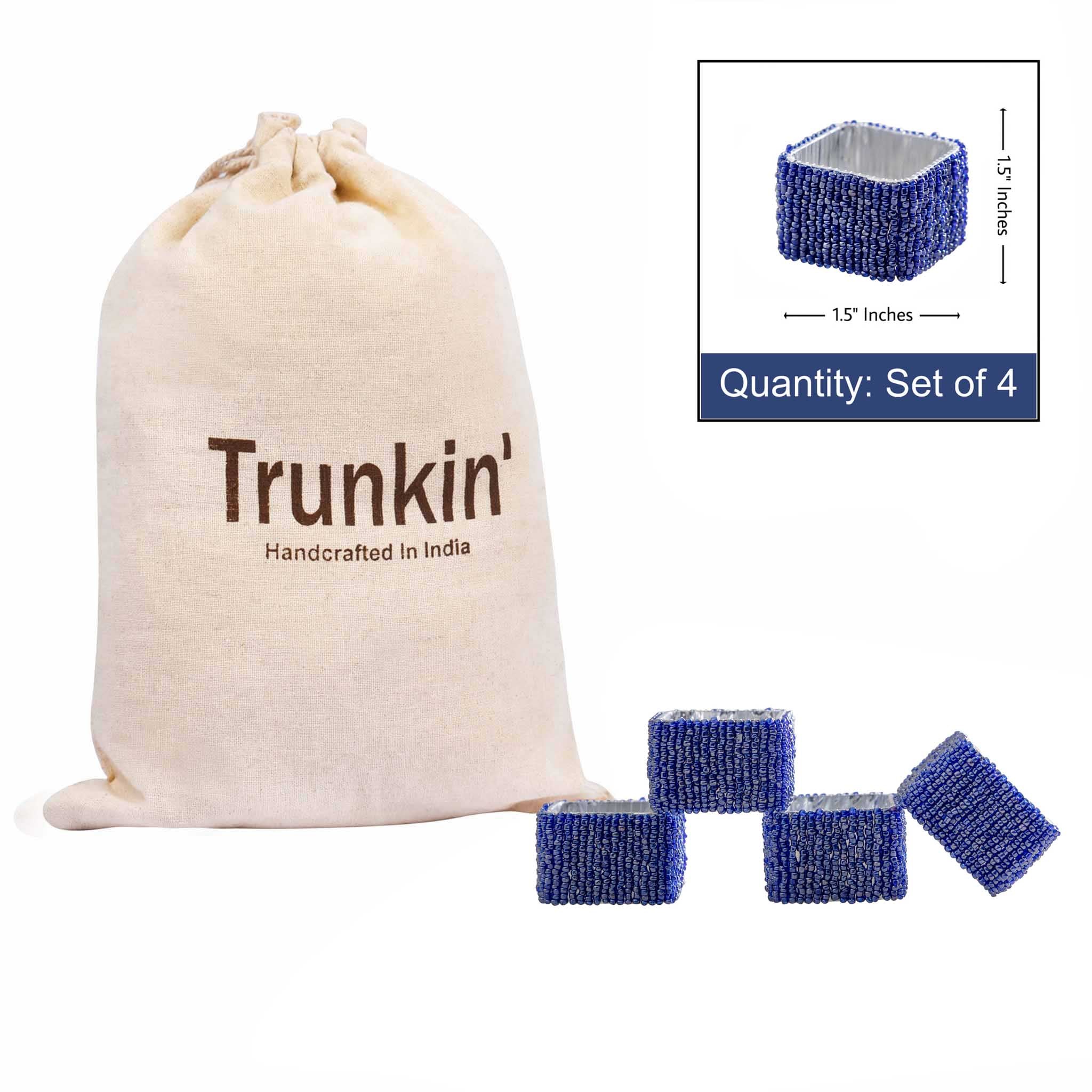 Classic Square Napkin Ring in Blue, Set of 4