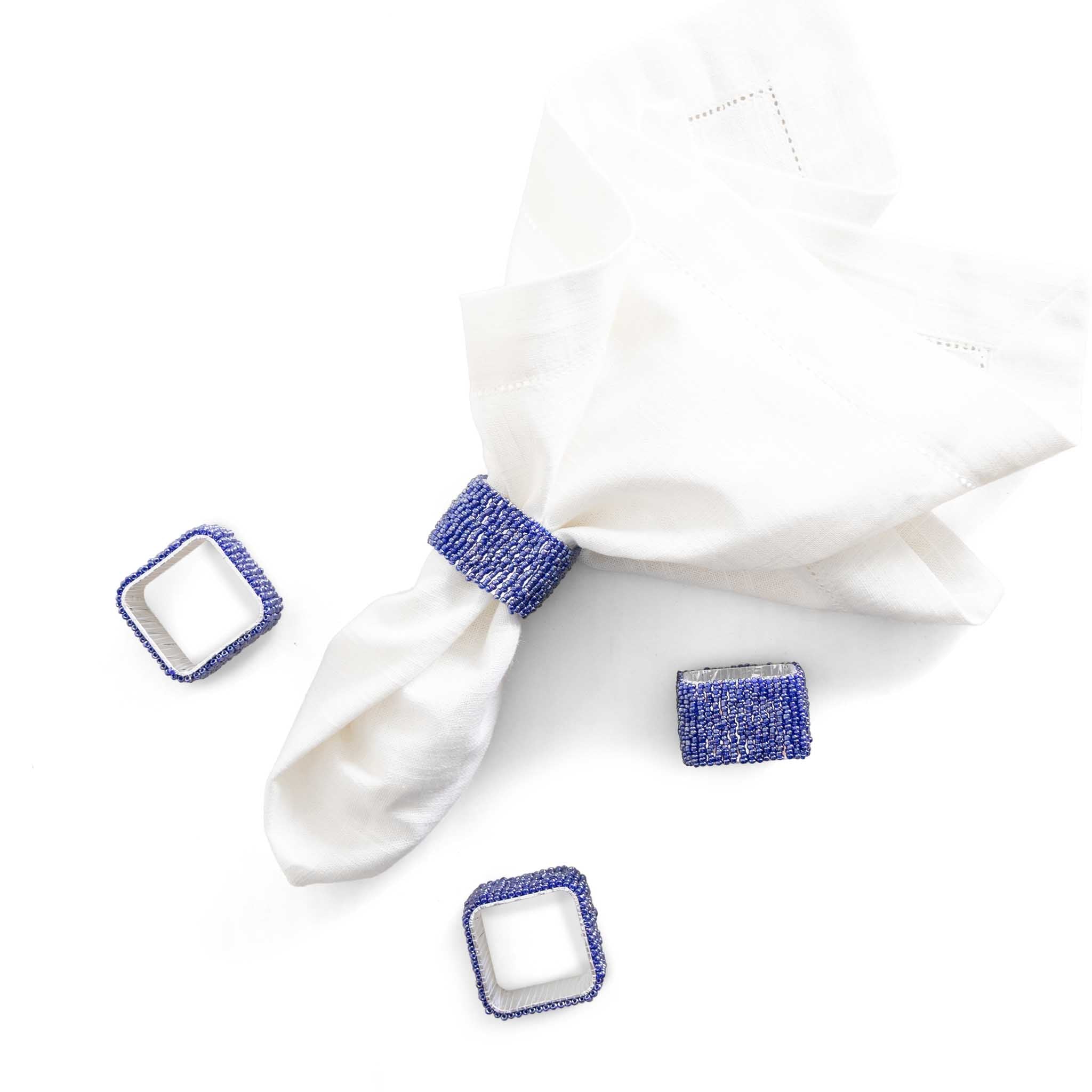Classic Square Napkin Ring in Blue, Set of 4