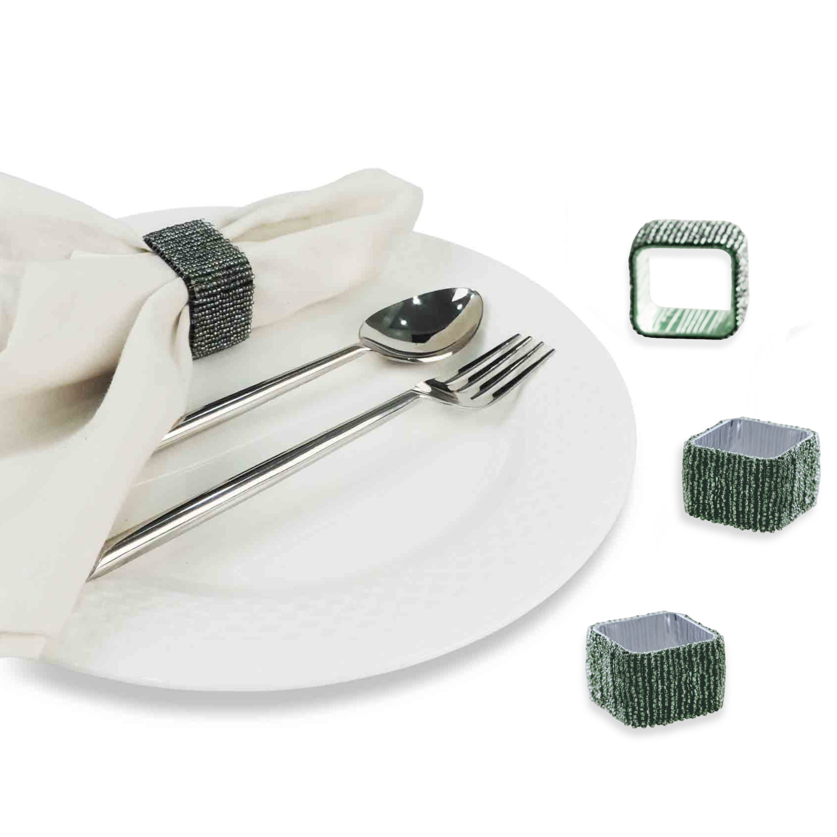 Classic Square Napkin Ring in Light Green, Set of 4