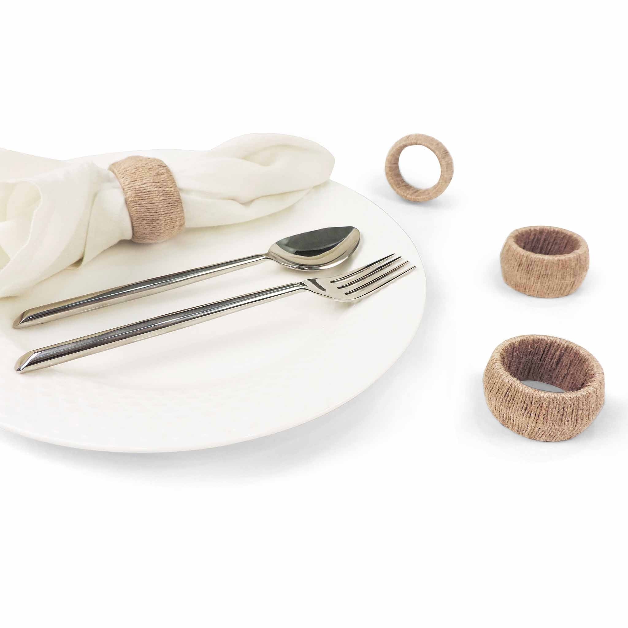 Spooling Around Jute Napkin Ring in Natural, Set of 4