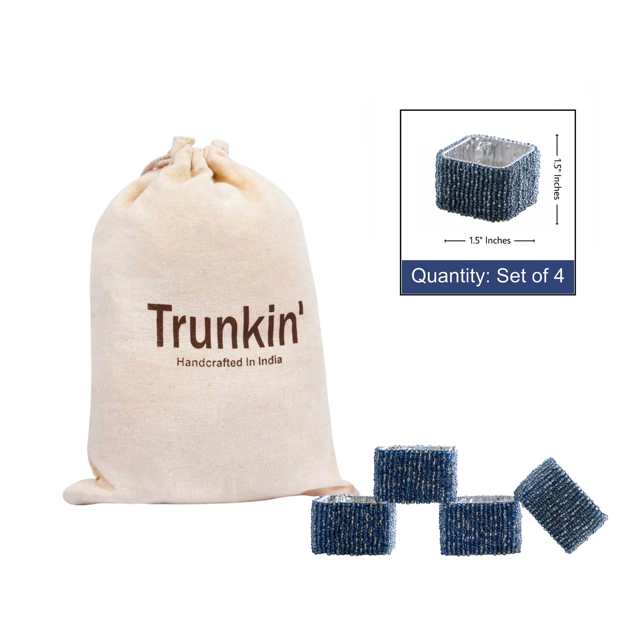 Classic Square Napkin Ring in Light Blue, Set of 4