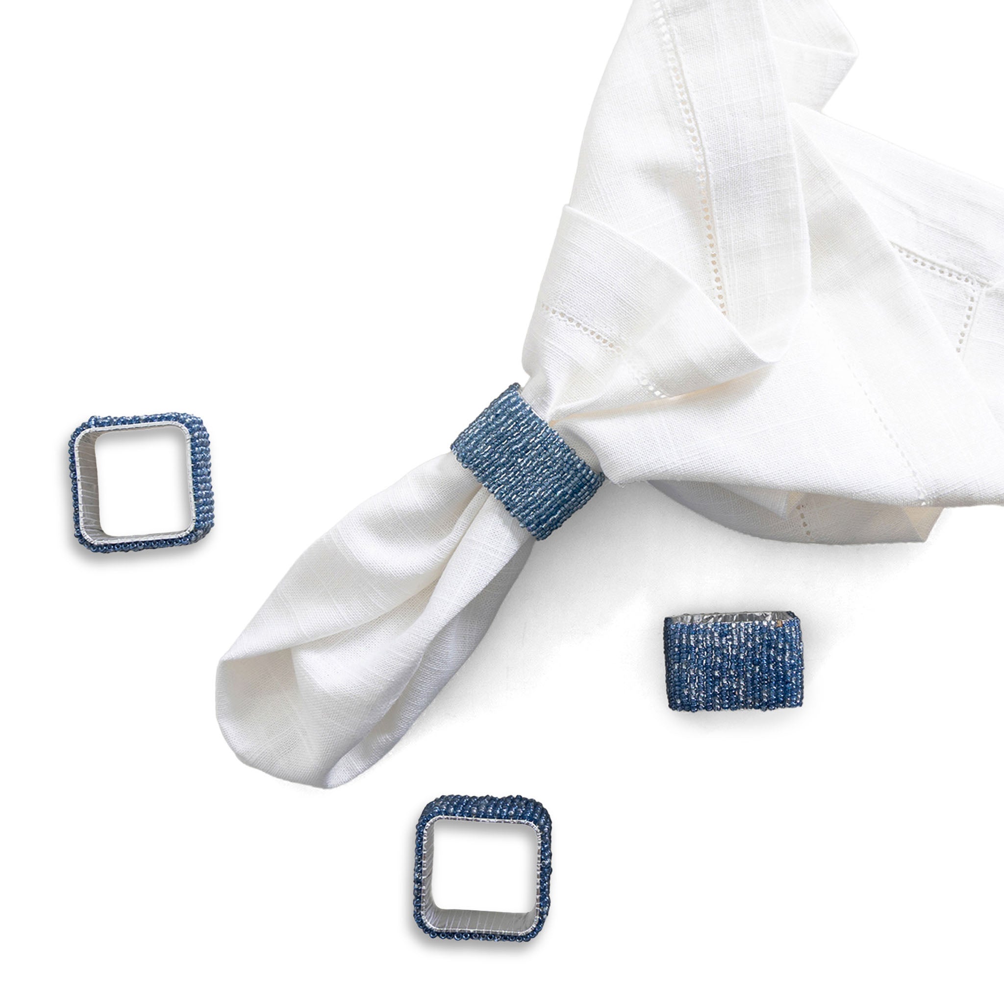 Classic Square Napkin Ring in Light Blue, Set of 4