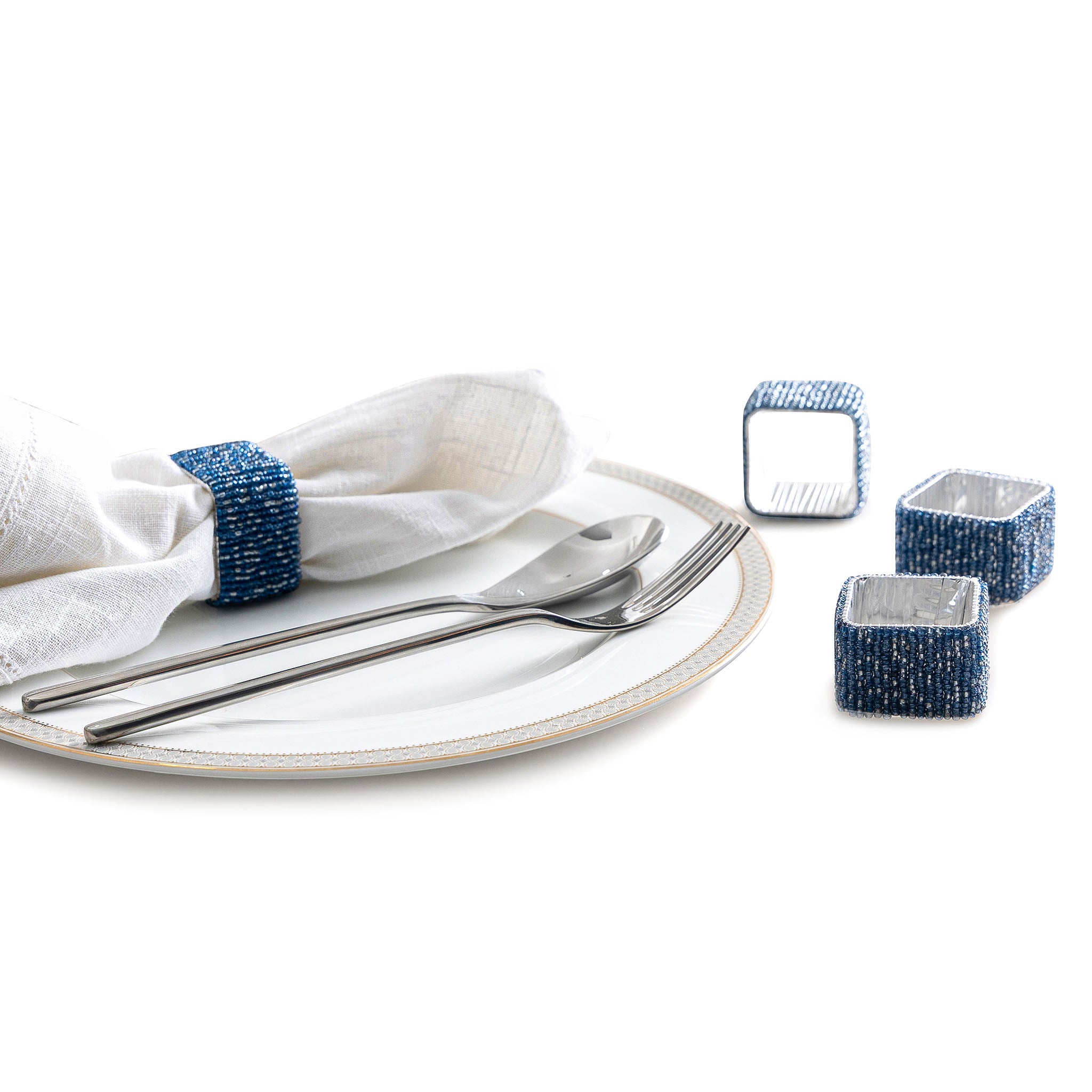 Classic Square Napkin Ring in Light Blue, Set of 4