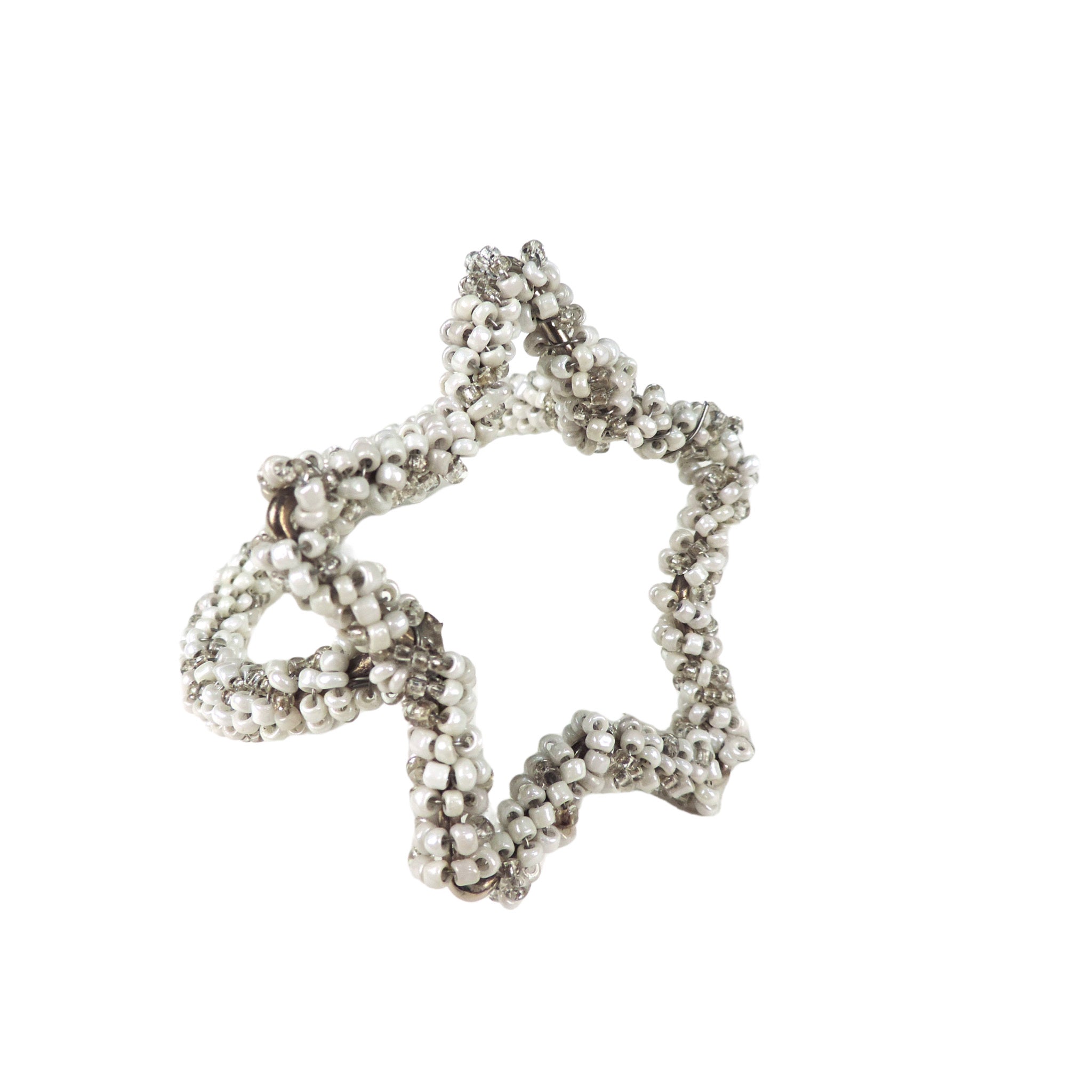 Christmas Star Napkin Ring in Cream & Silver, Set of 4