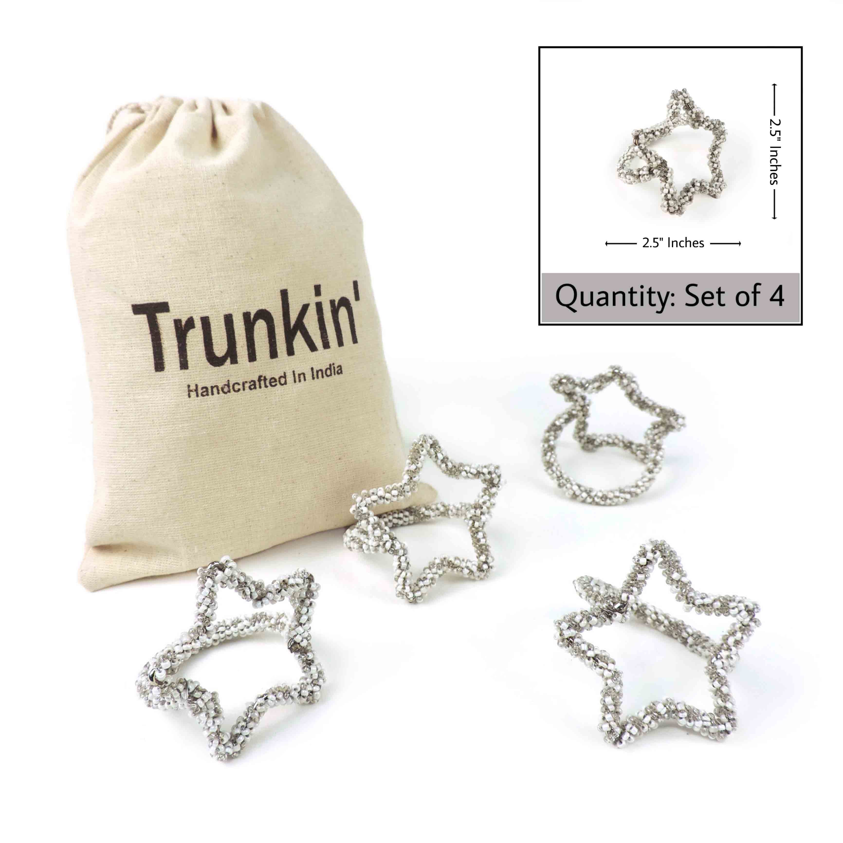 Christmas Star Napkin Ring in Cream & Silver, Set of 4