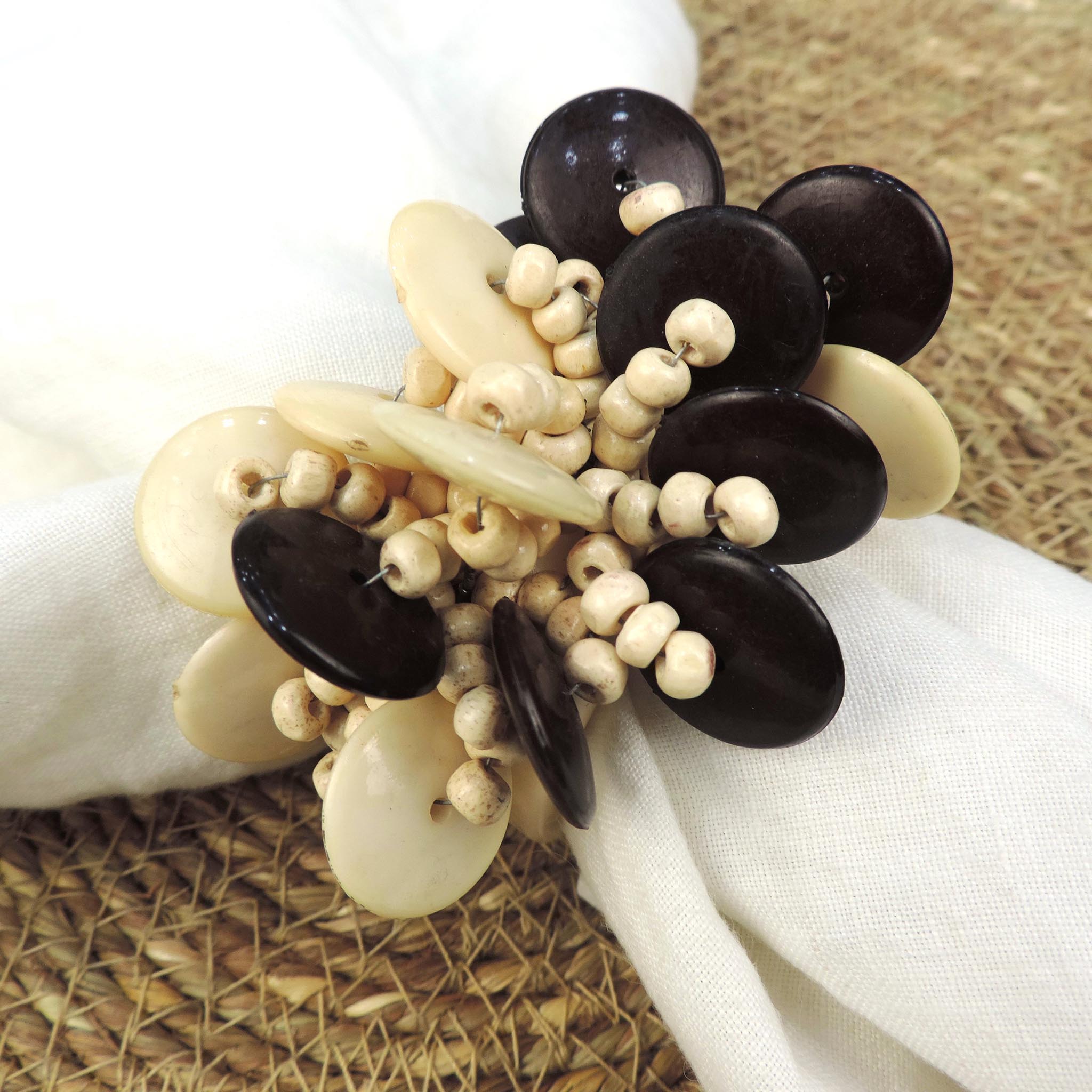 Coin Cluster Napkin Ring in Cream & Brown, Set of 4