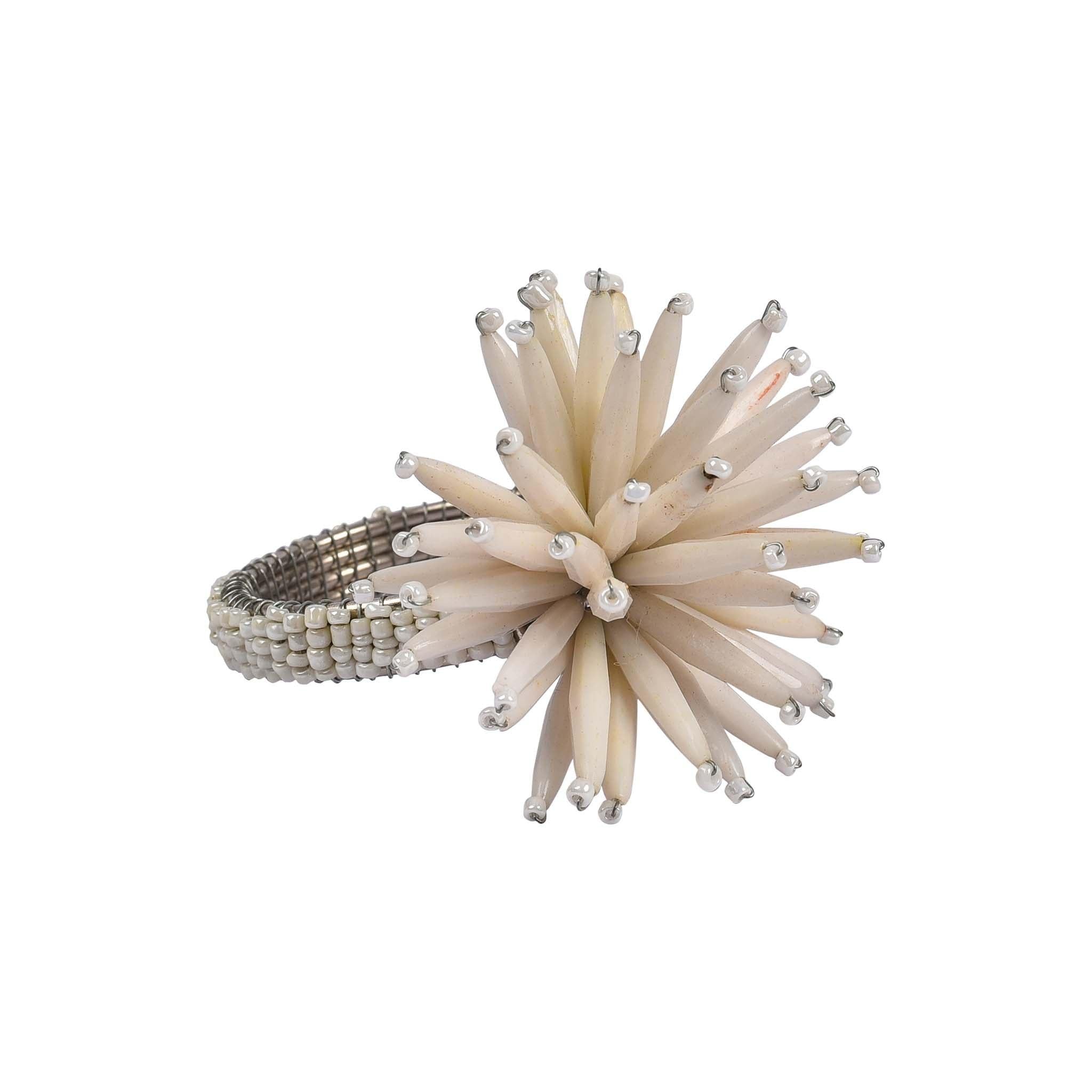 Beaded Thistle Napkin Ring in White, Set of 4