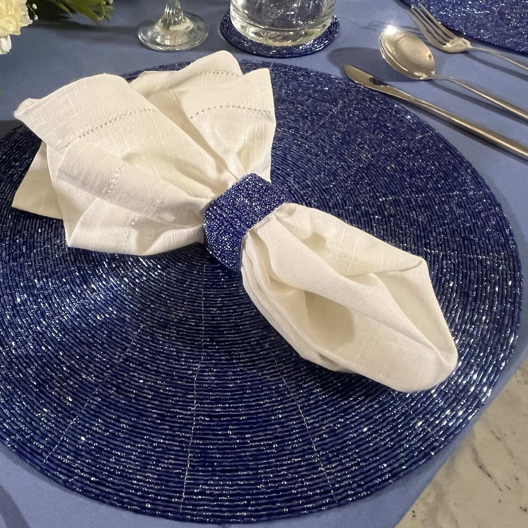 Glass Bead Placemat in Blue, Set of 4