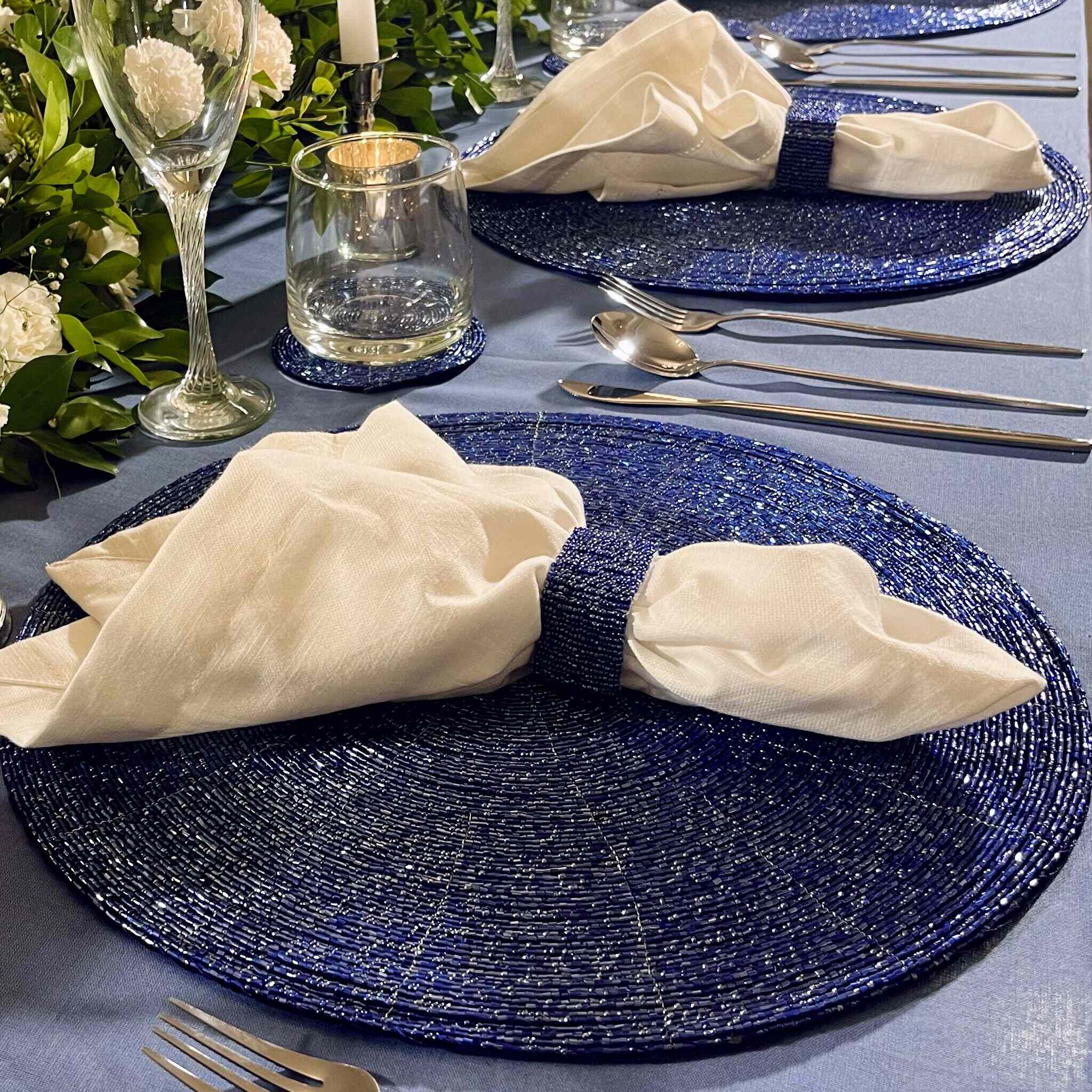 Glass Bead Placemat in Blue, Set of 4