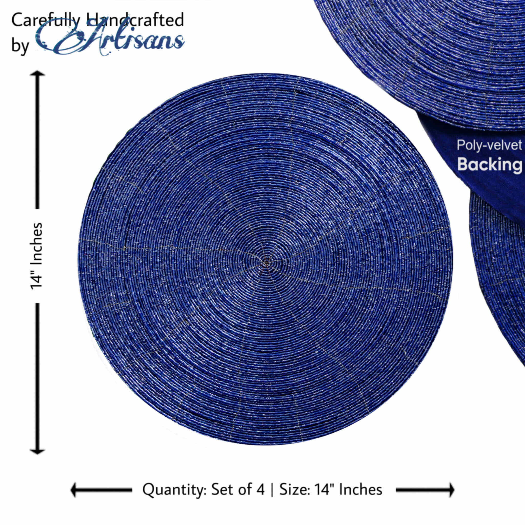 Glass Bead Placemat in Blue, Set of 4