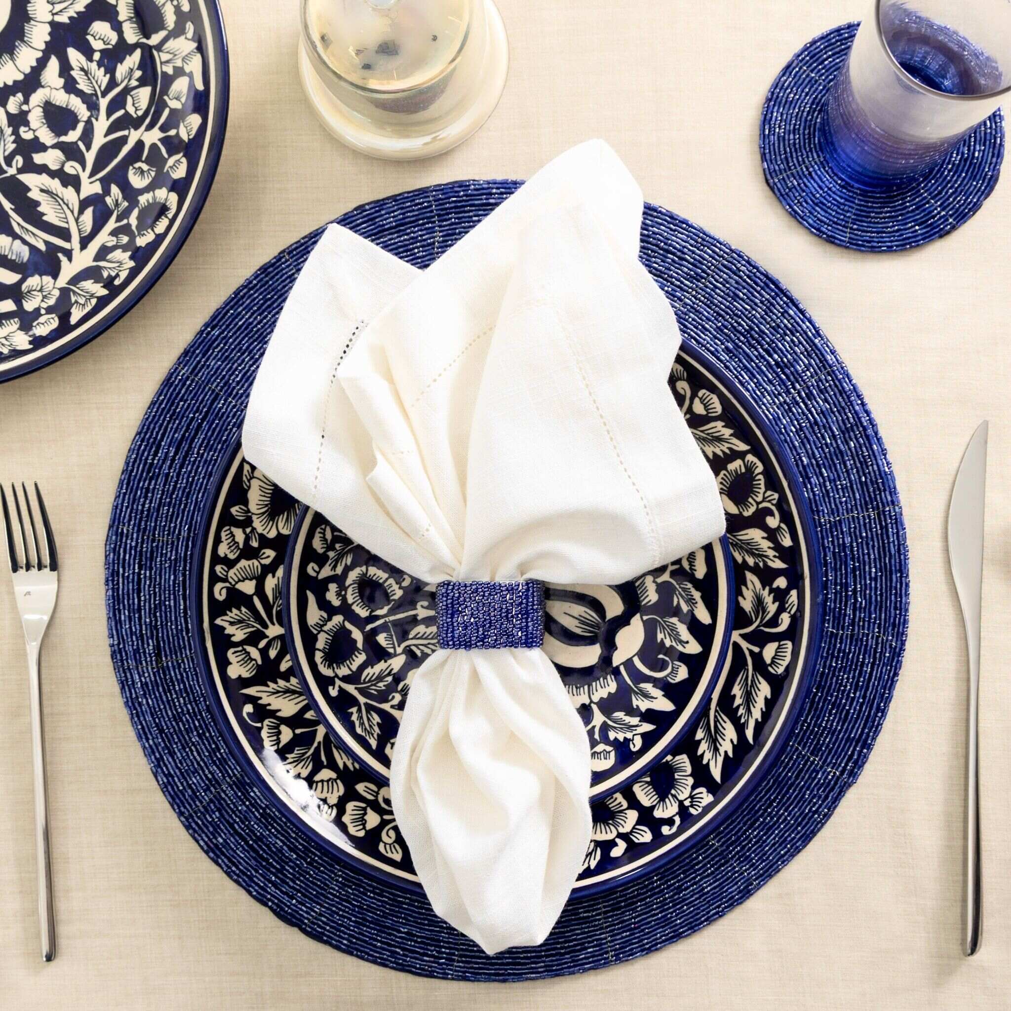 Glass Bead Placemat in Blue, Set of 4