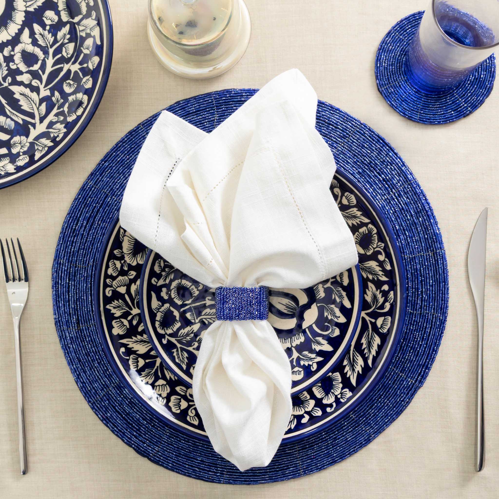 Glass Bead Placemat in Blue, Set of 4