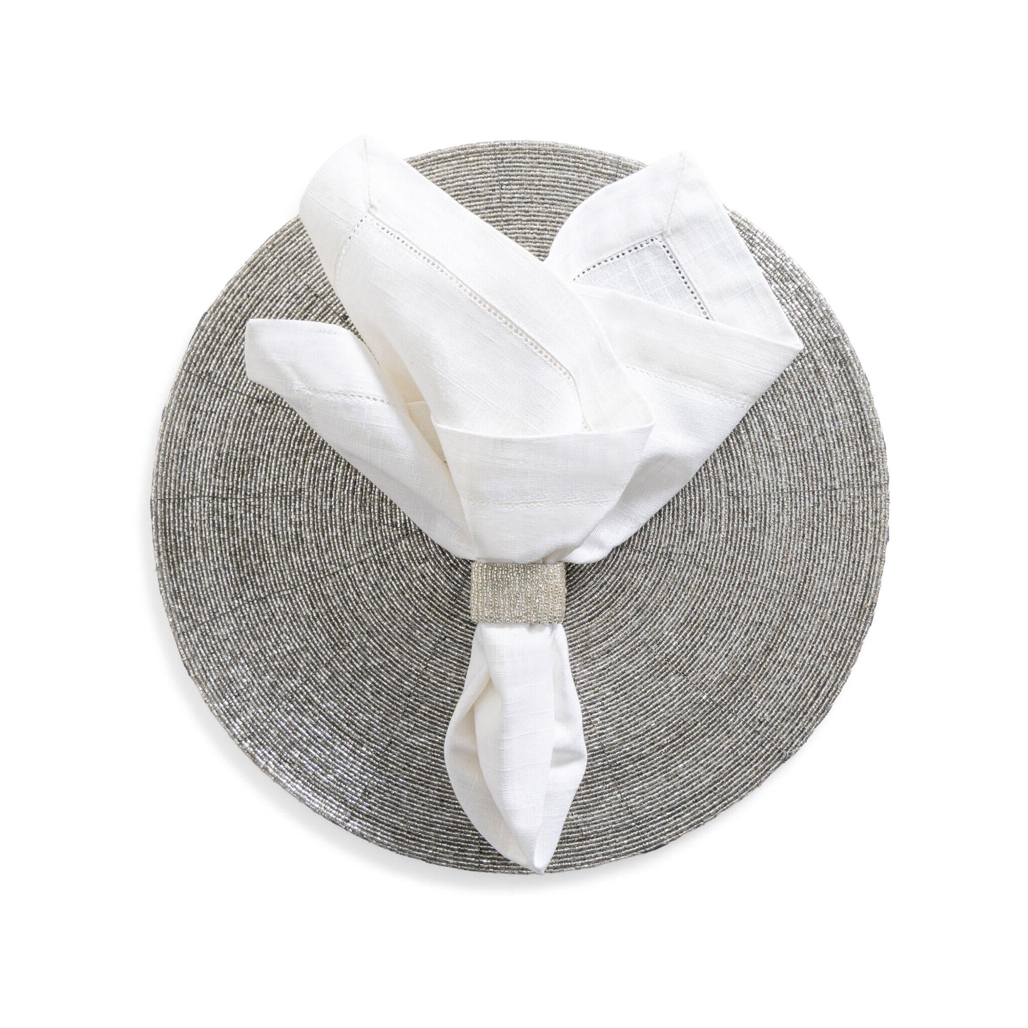 Glass Bead Placemat in Silver, Set of 4