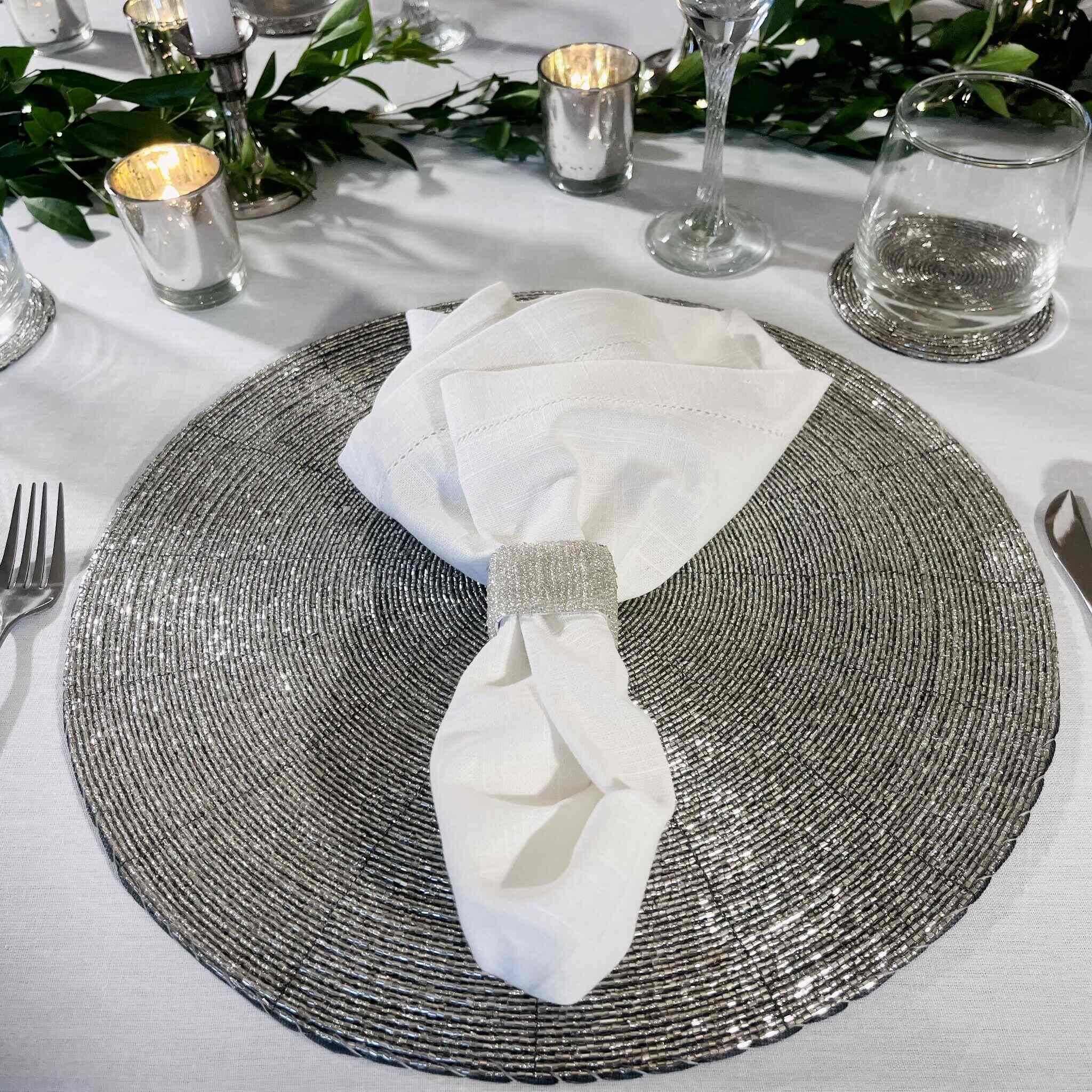 Glass Bead Placemat in Silver, Set of 4
