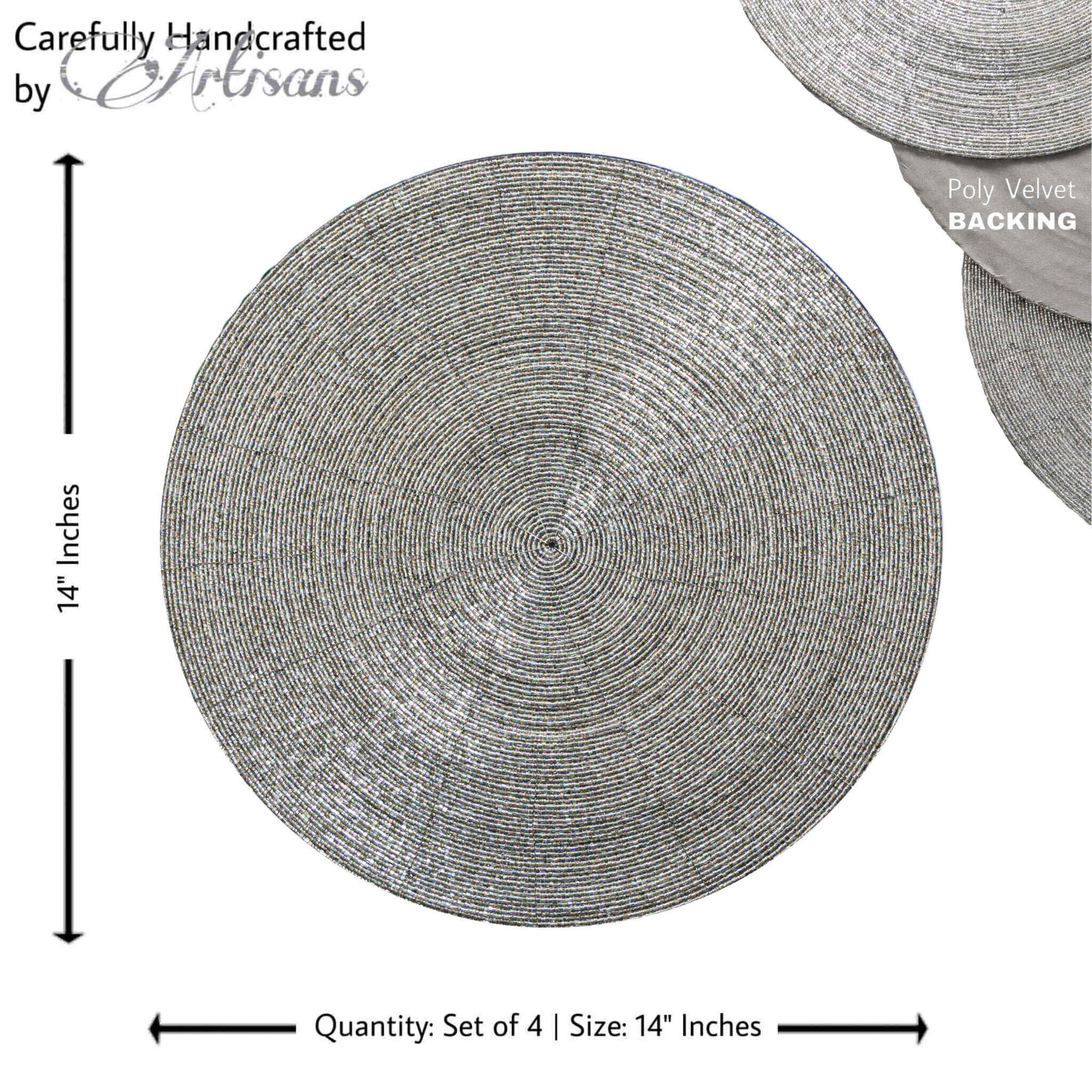 Glass Bead Placemat in Silver, Set of 4