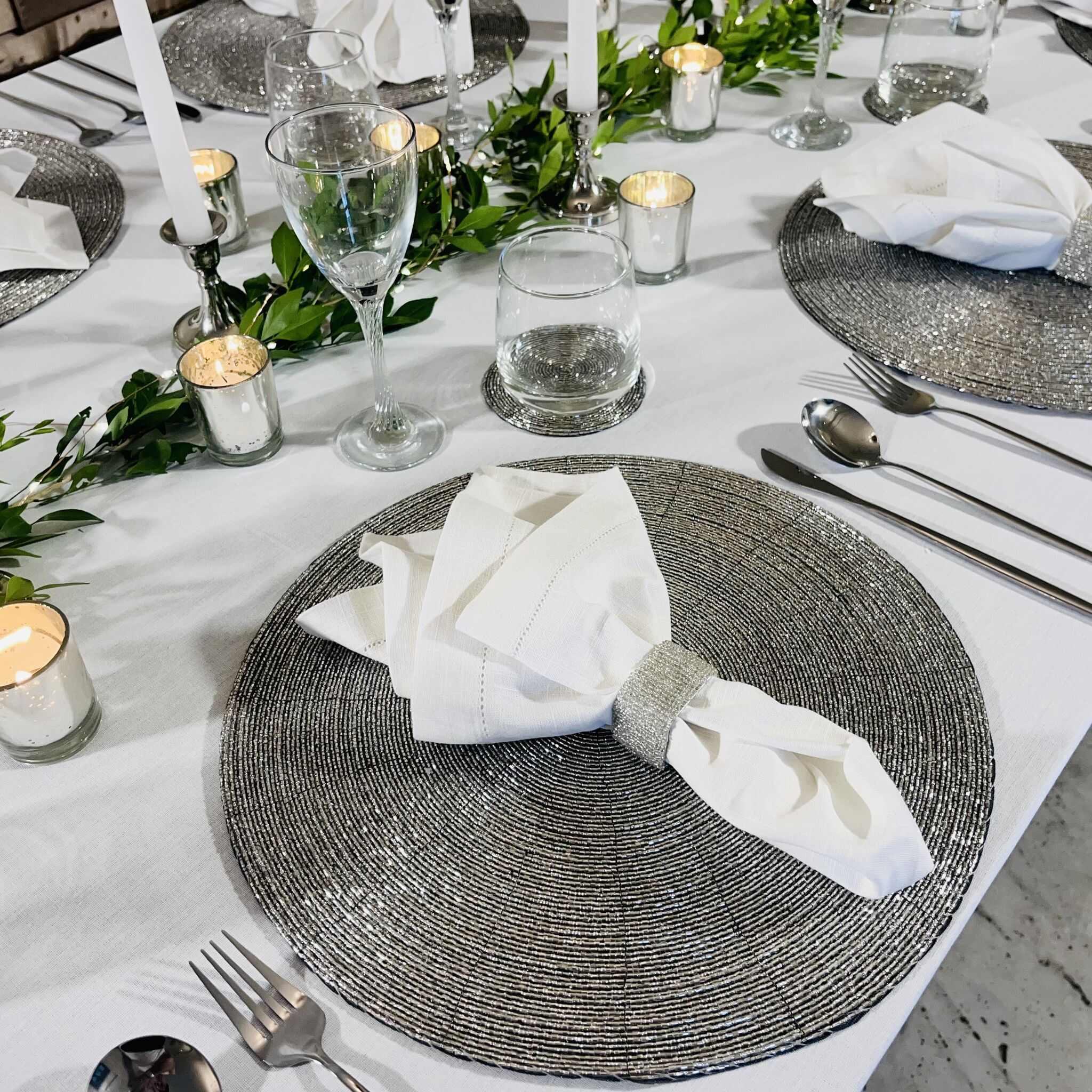 Glass Bead Placemat in Silver, Set of 4