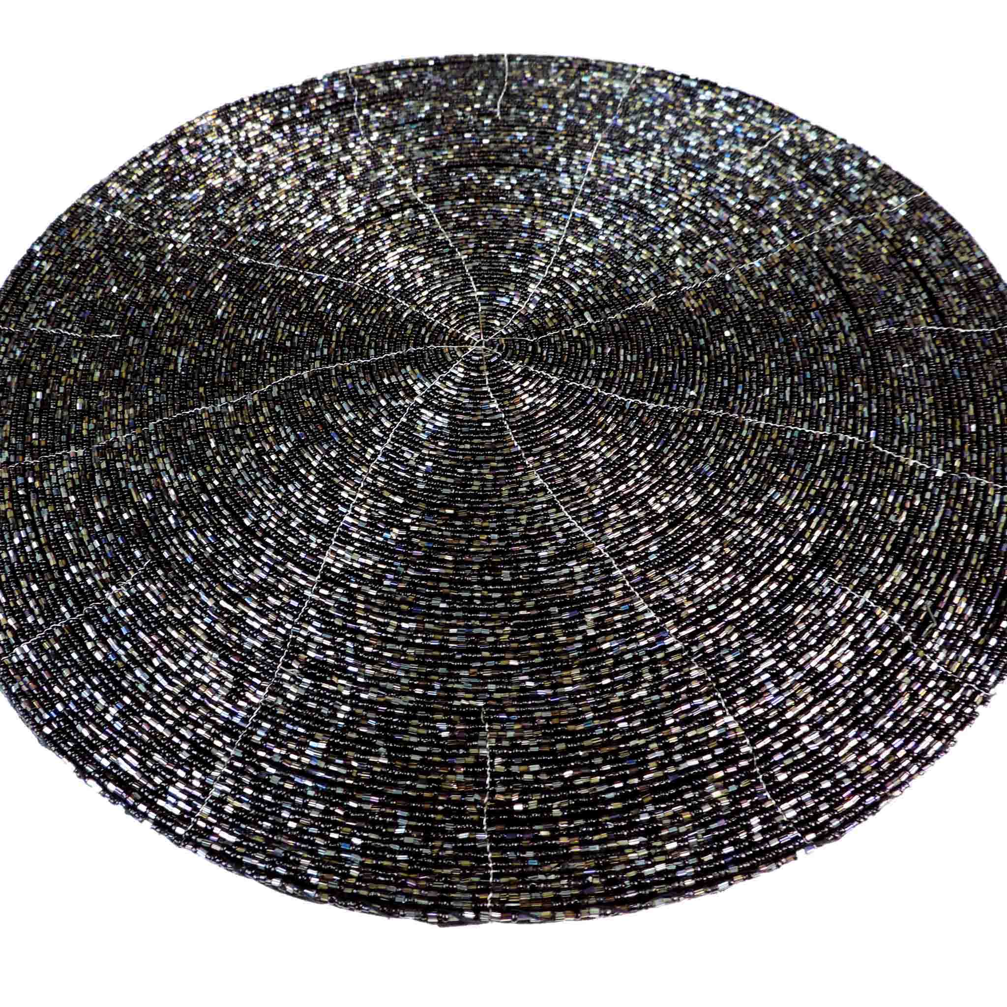 Glass Bead Placemat in Black & Gold, Set of 4