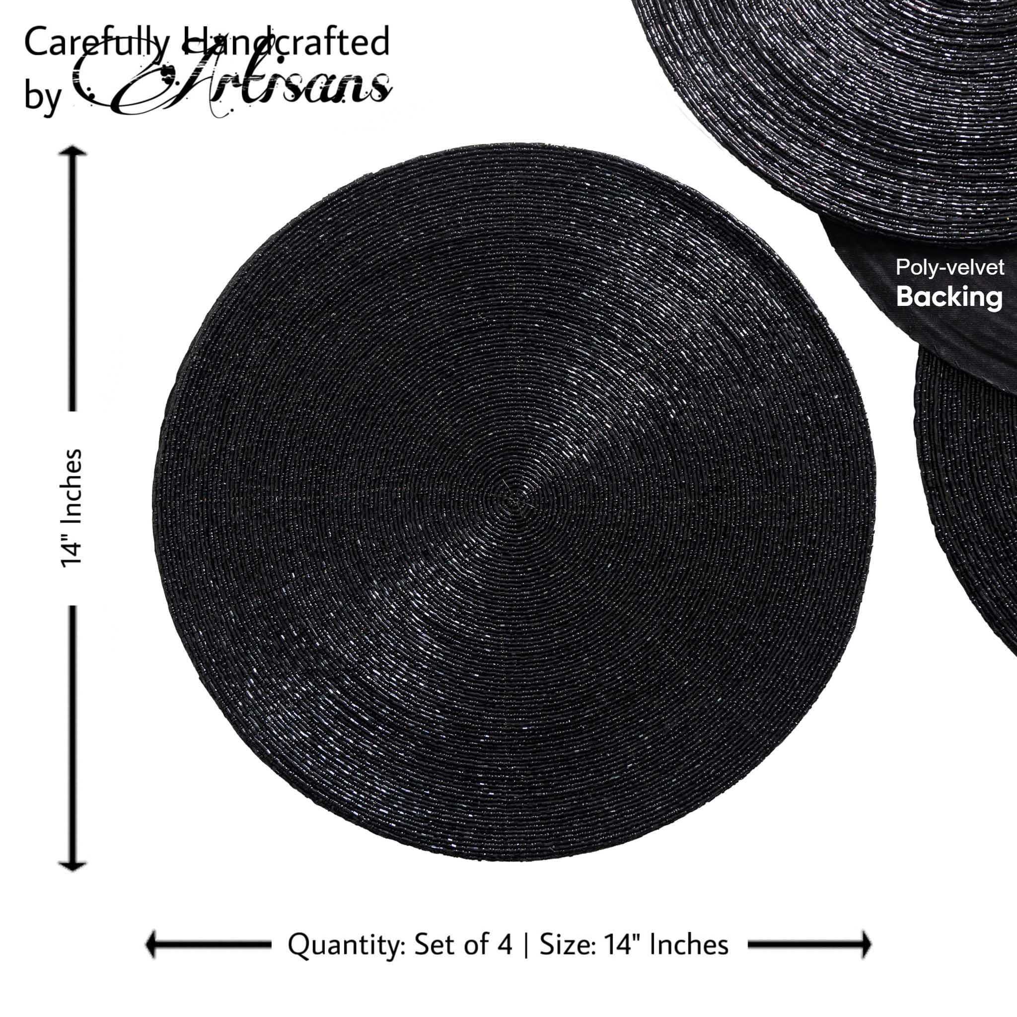 Glass Bead Placemat in Black, Set of 4