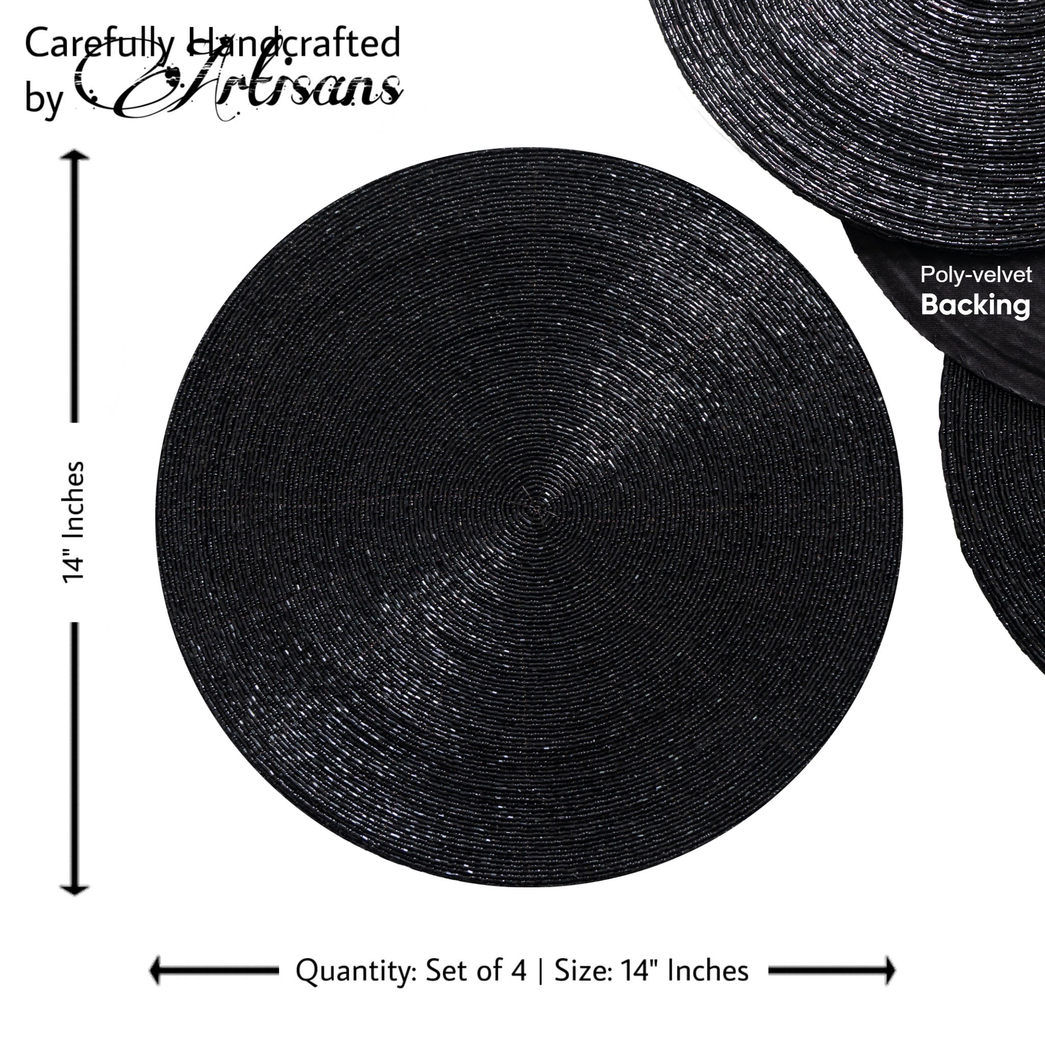 Glass Bead Placemat in Black, Set of 4