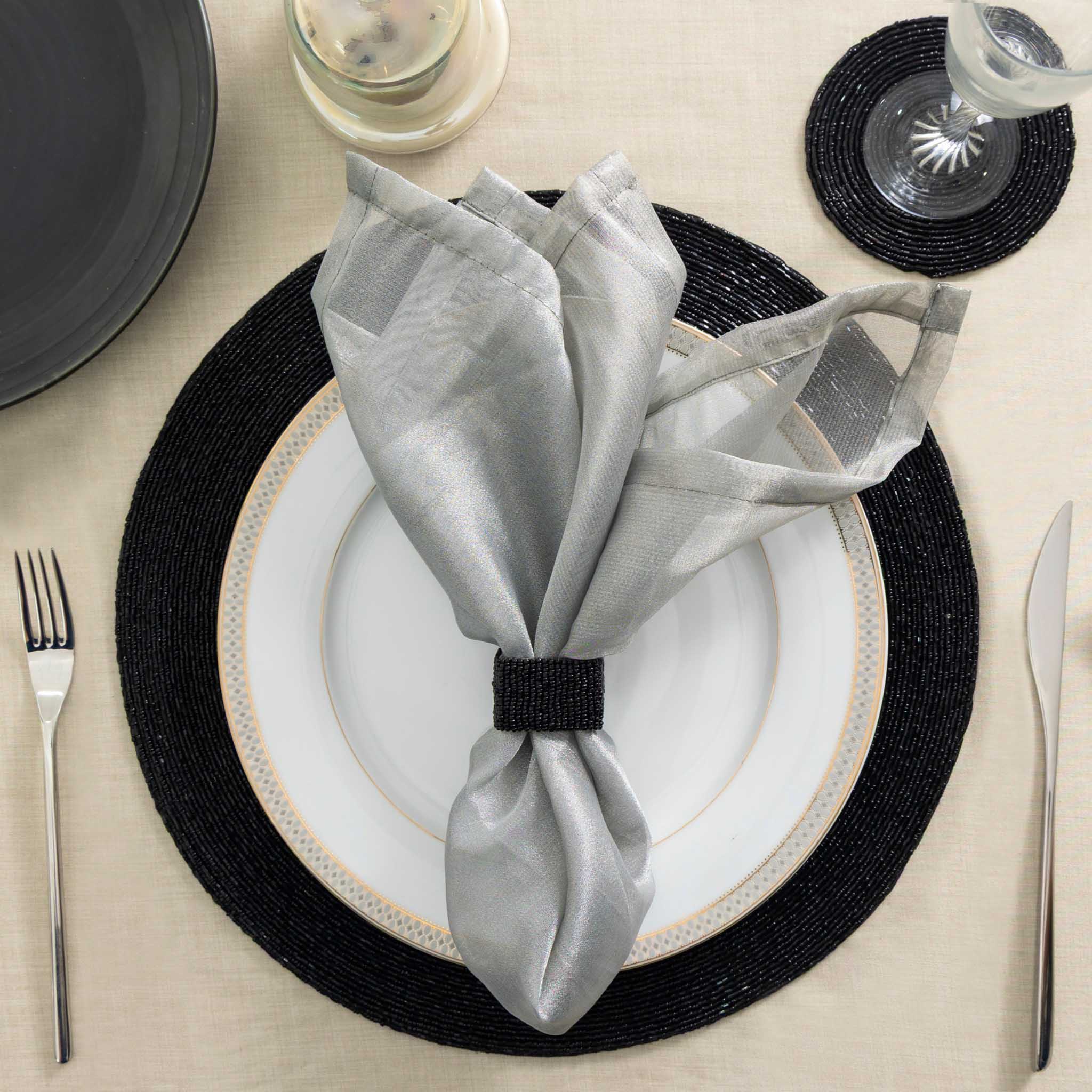 Glass Bead Placemat in Black, Set of 4