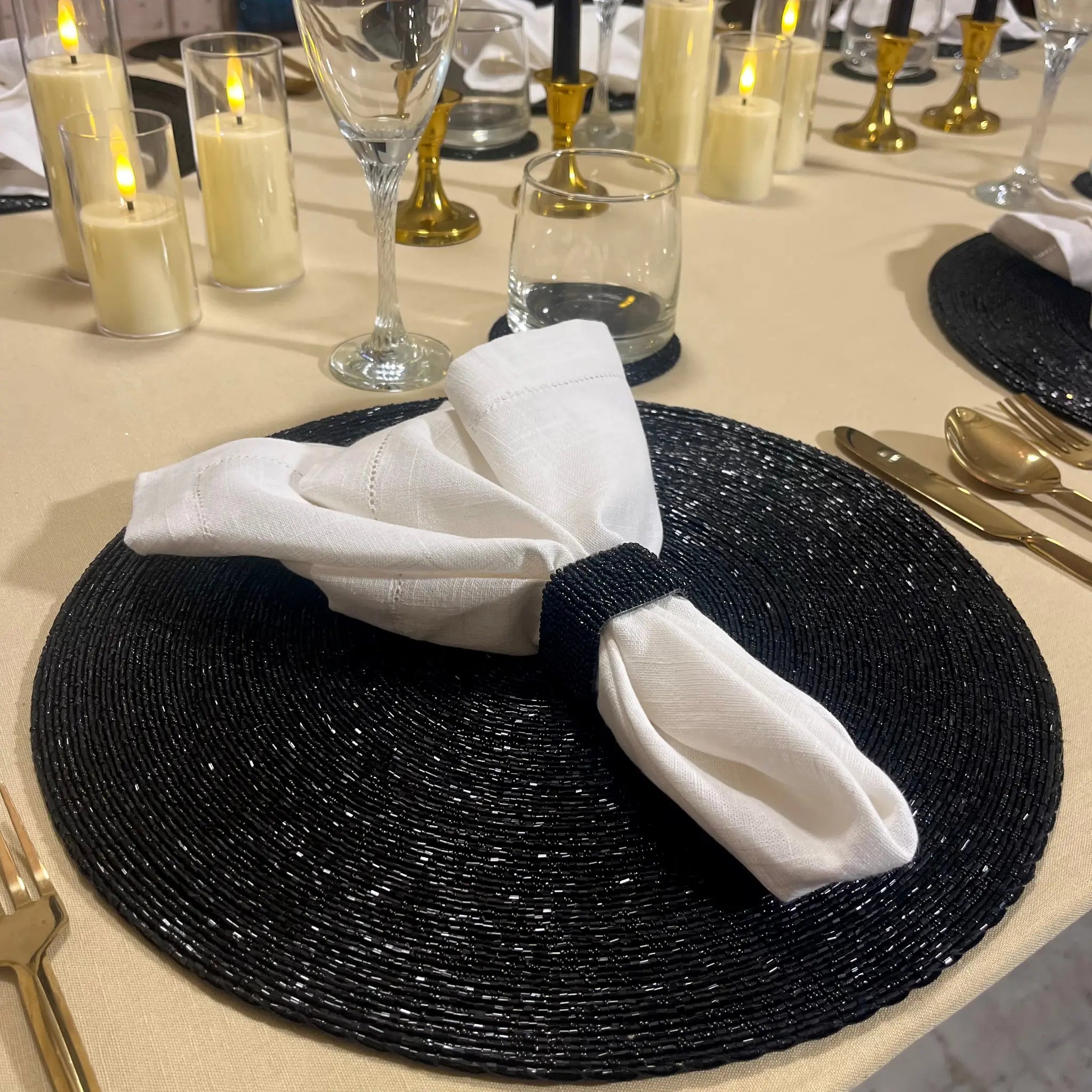 Glass Bead Placemat in Black, Set of 4