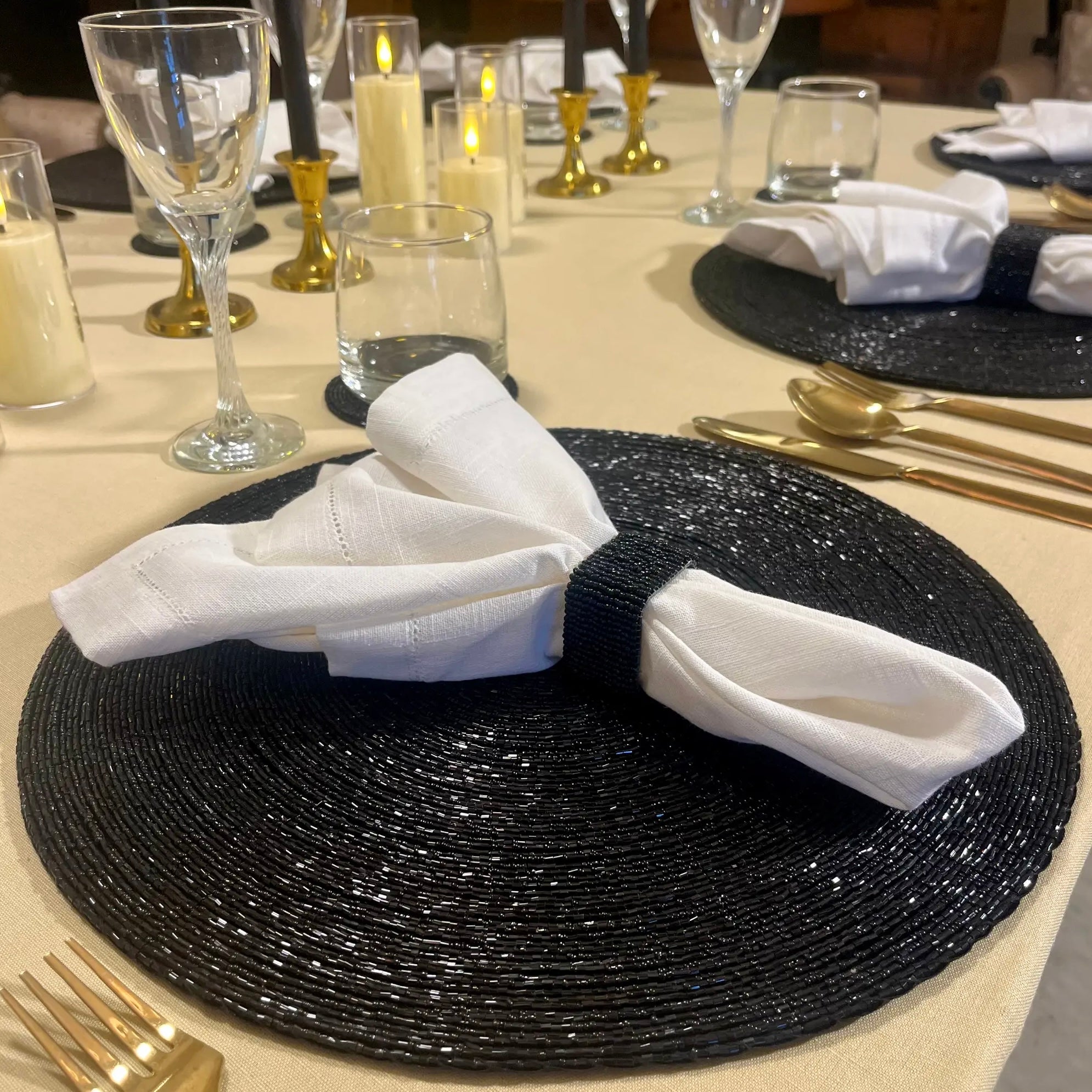 Glass Bead Placemat in Black, Set of 4