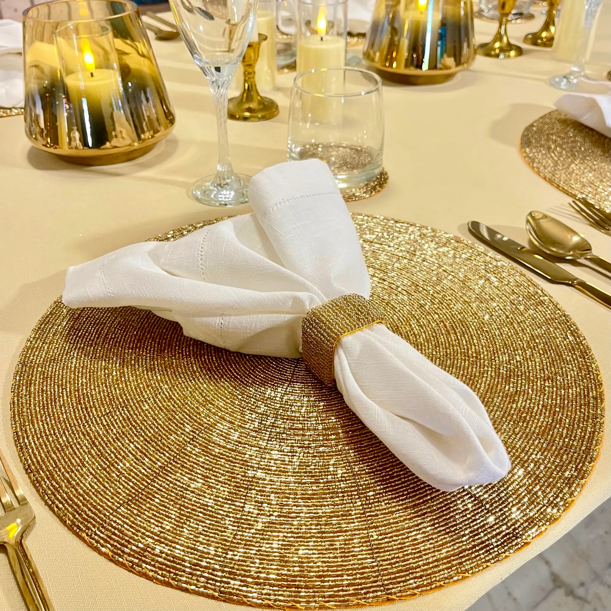 Glass Bead Placemat in Gold, Set of 4