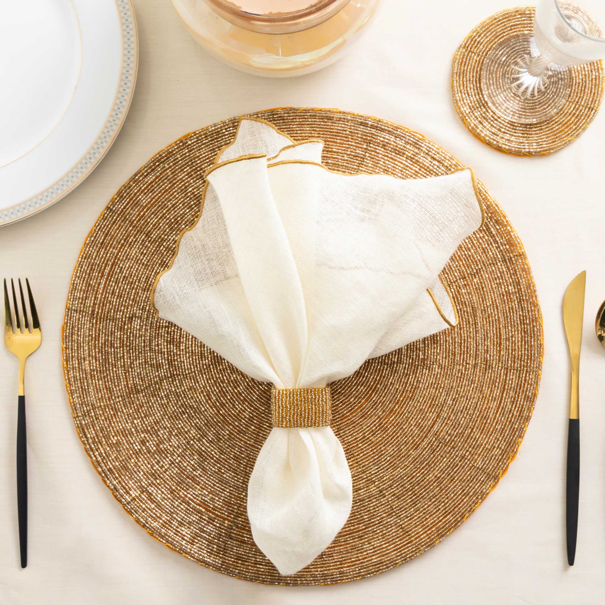 Glass Bead Placemat in Gold, Set of 4
