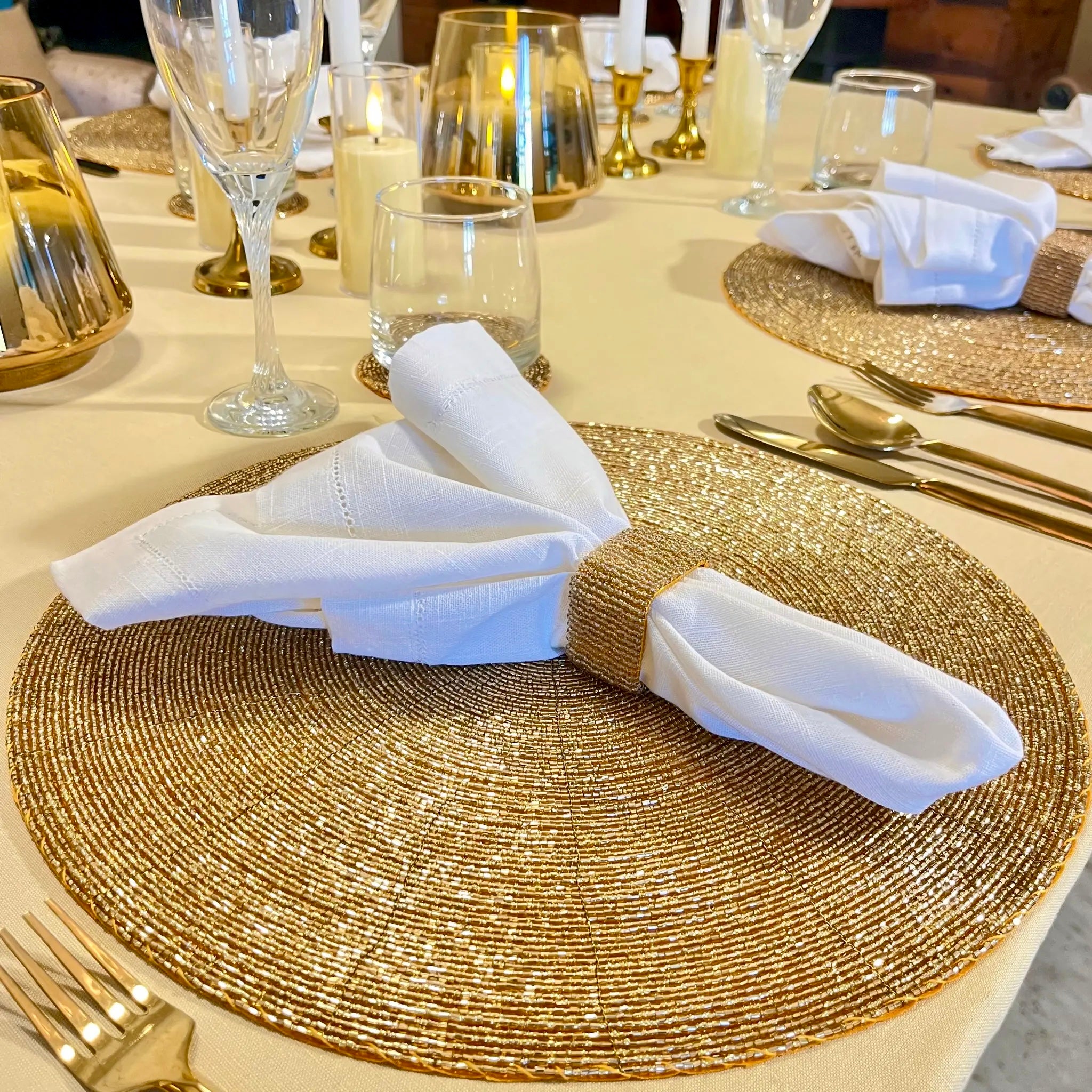 Glass Bead Placemat in Gold, Set of 4