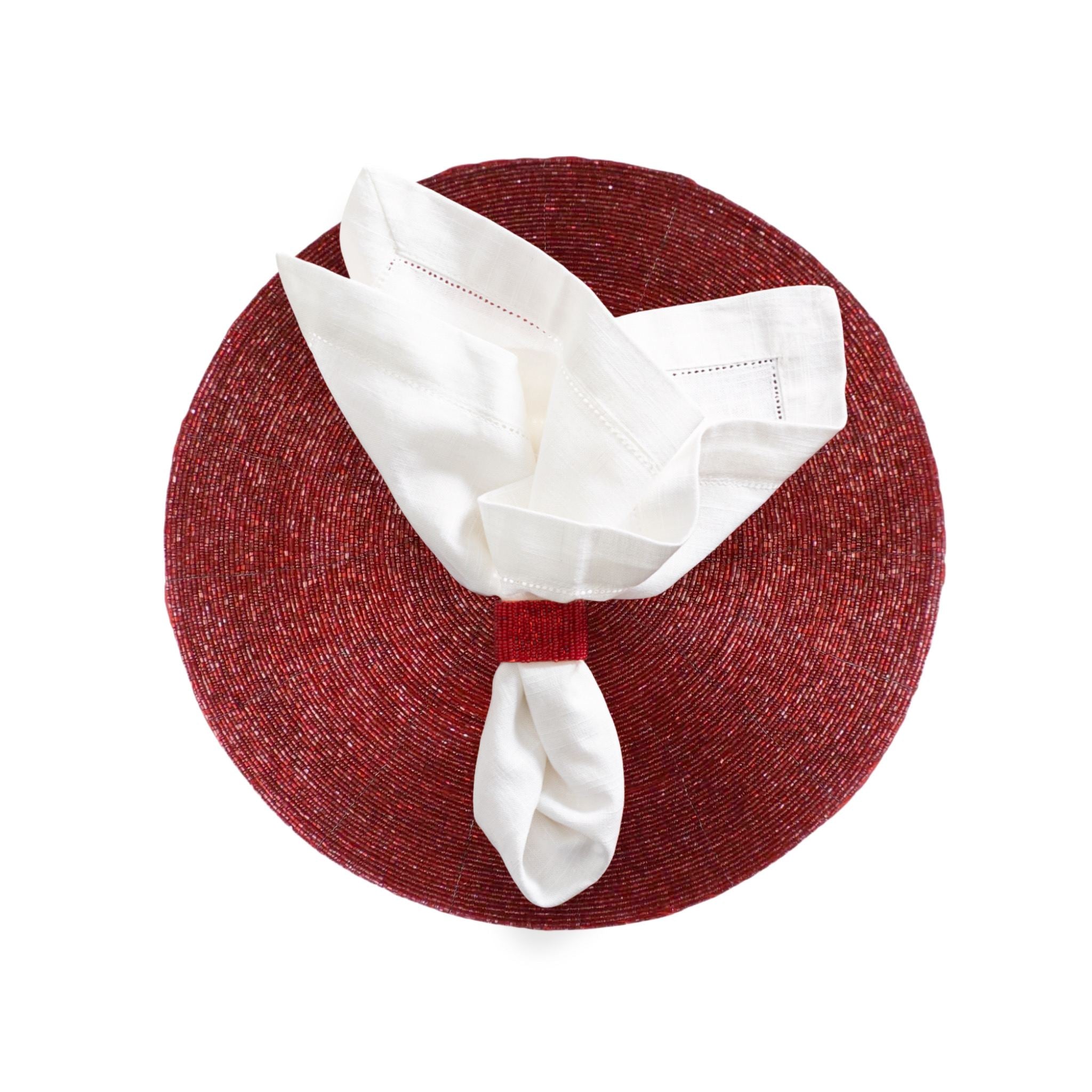 Glass Bead Placemat in Red, Set of 4