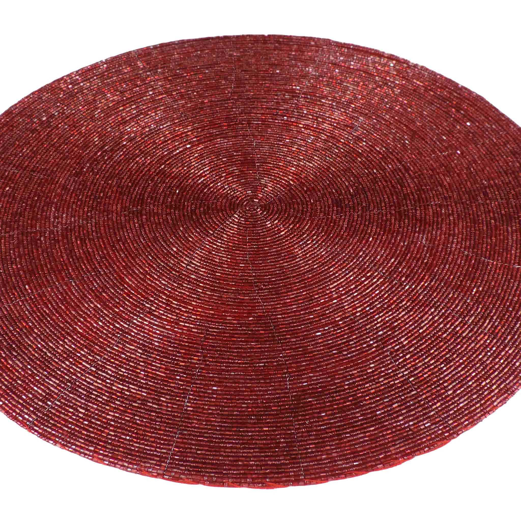 Glass Bead Placemat in Red, Set of 4