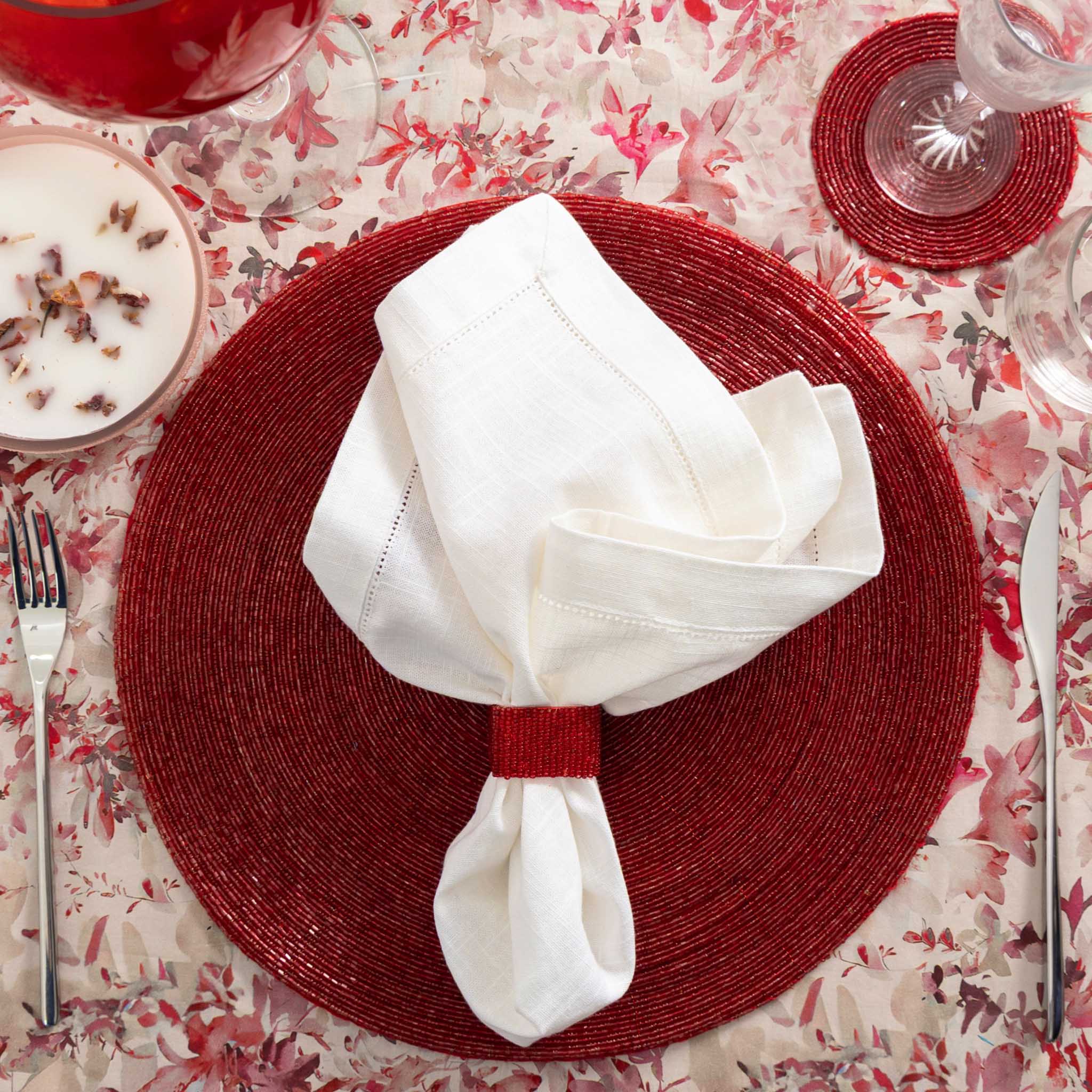 Glass Bead Placemat in Red, Set of 4